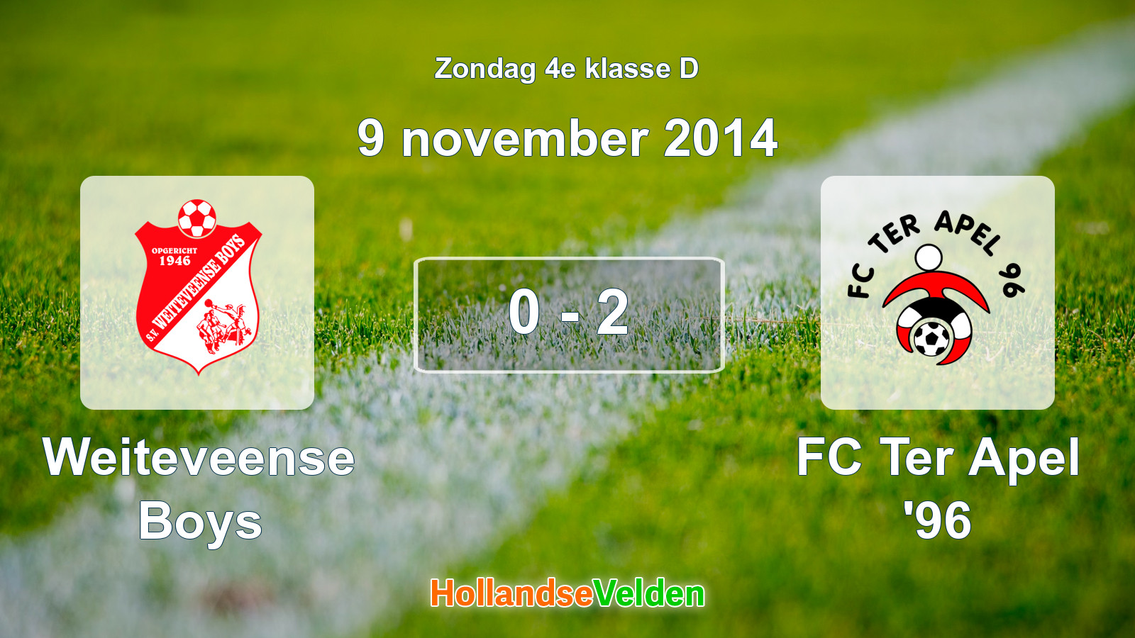 Gespeelde wedstrijd: Weiteveense Boys - FC Ter Apel '96 0 - 2 (9 november 2014)