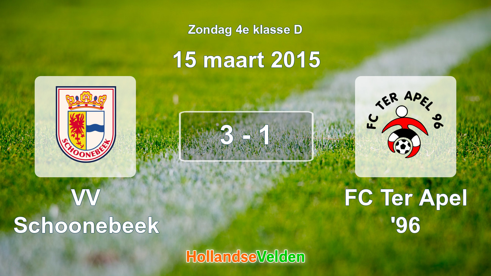 Gespeelde wedstrijd: VV Schoonebeek - FC Ter Apel '96 3 - 1 (15 maart 2015)