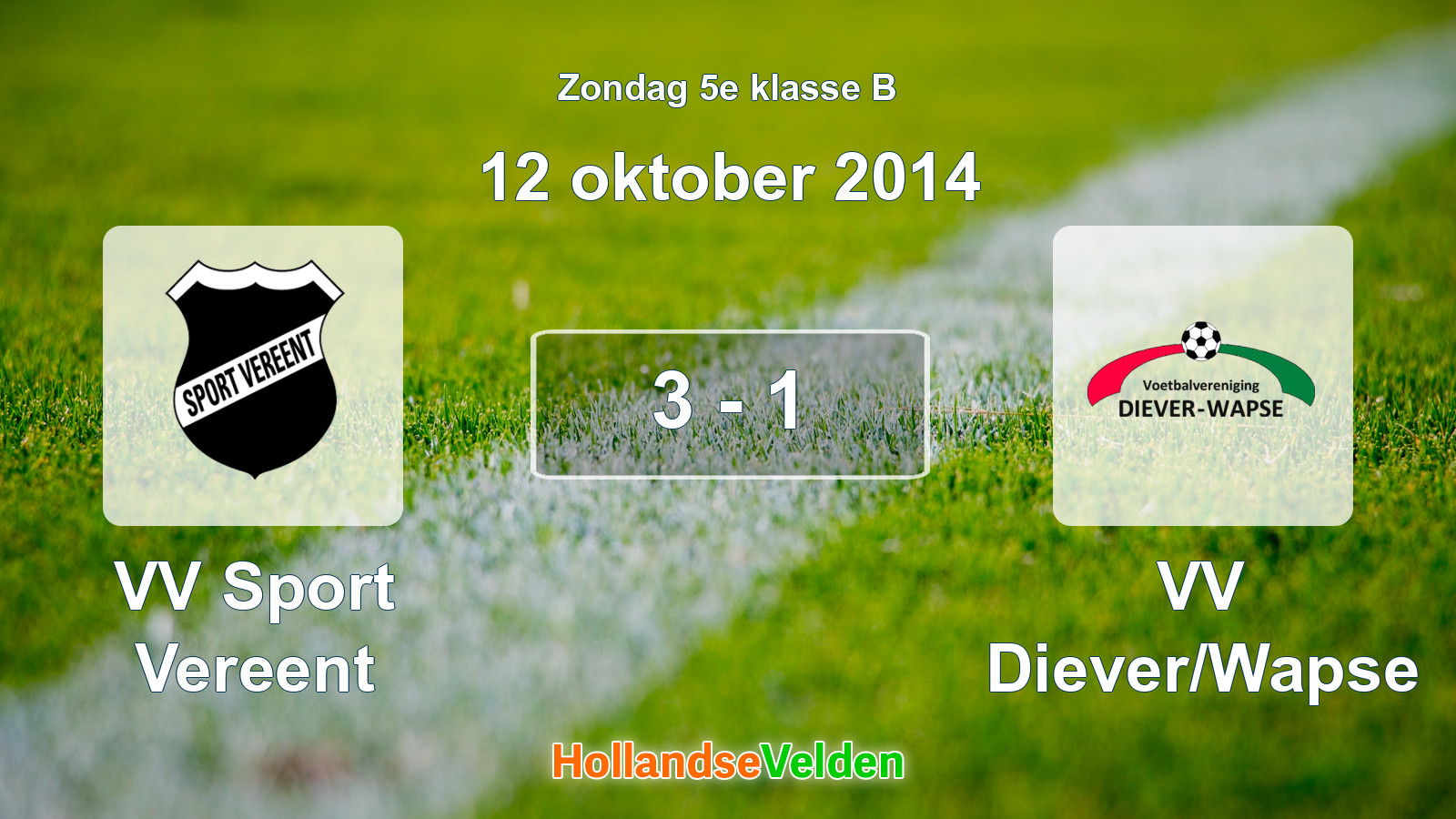 Gespeelde wedstrijd: VV Sport Vereent - VV Diever/Wapse 3 - 1 (12 oktober 2014)