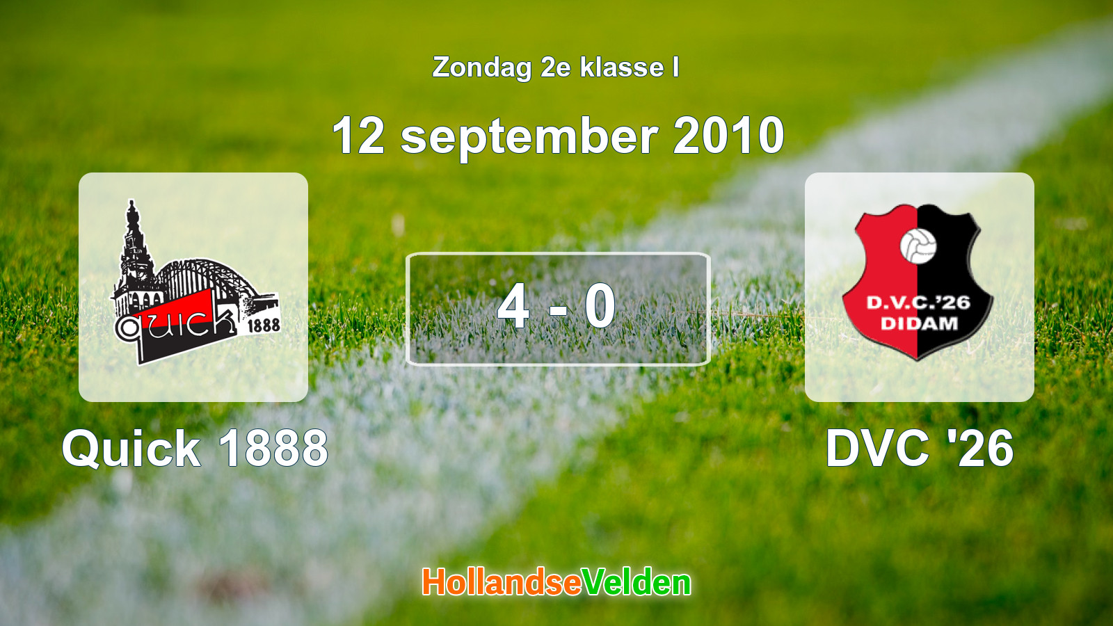 Gespeelde wedstrijd: Quick 1888 - DVC '26 4 - 0 (12 september 2010)