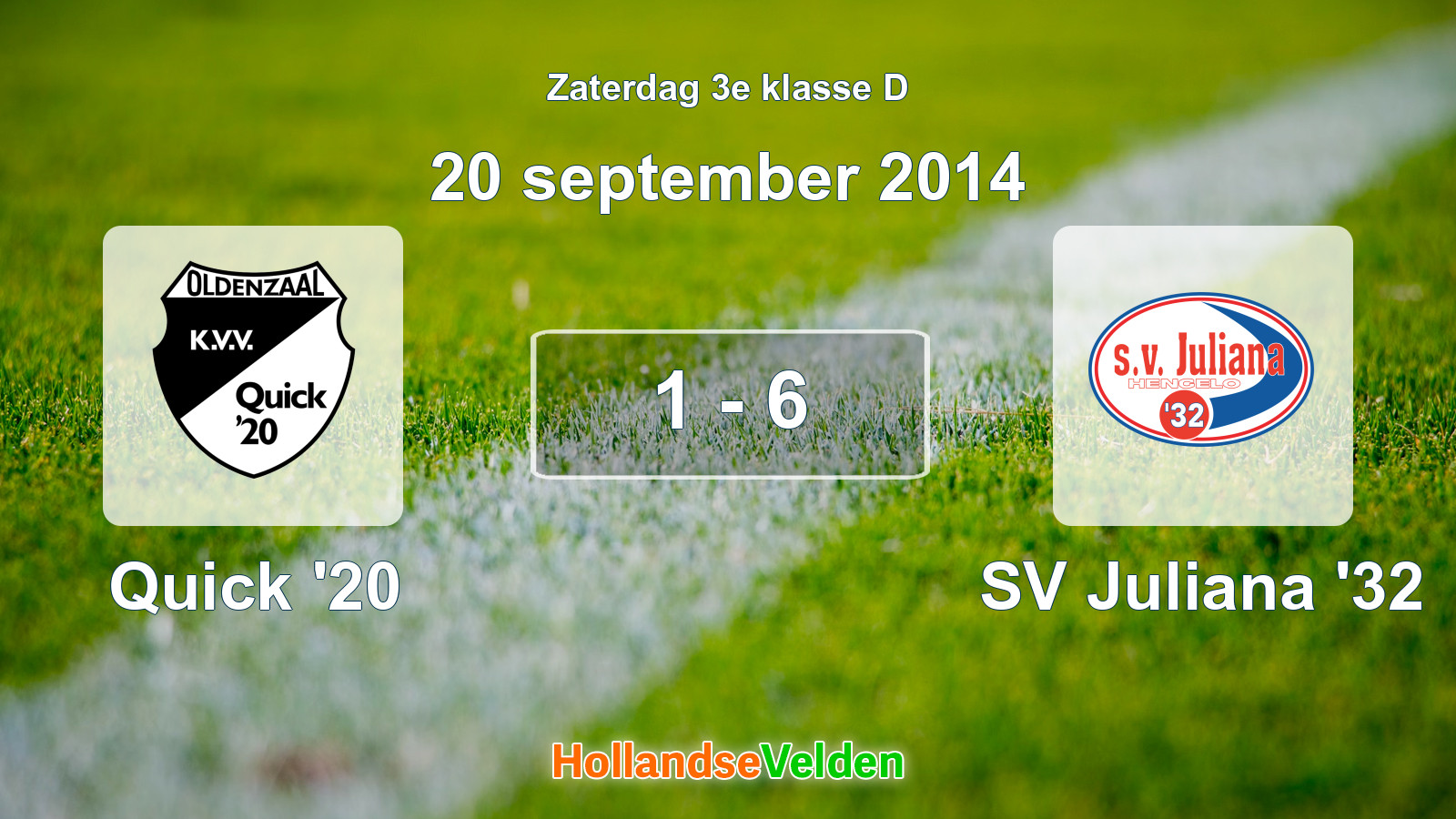 Gespeelde wedstrijd: Quick '20 - SV Juliana '32 1 - 6 (20 september 2014)