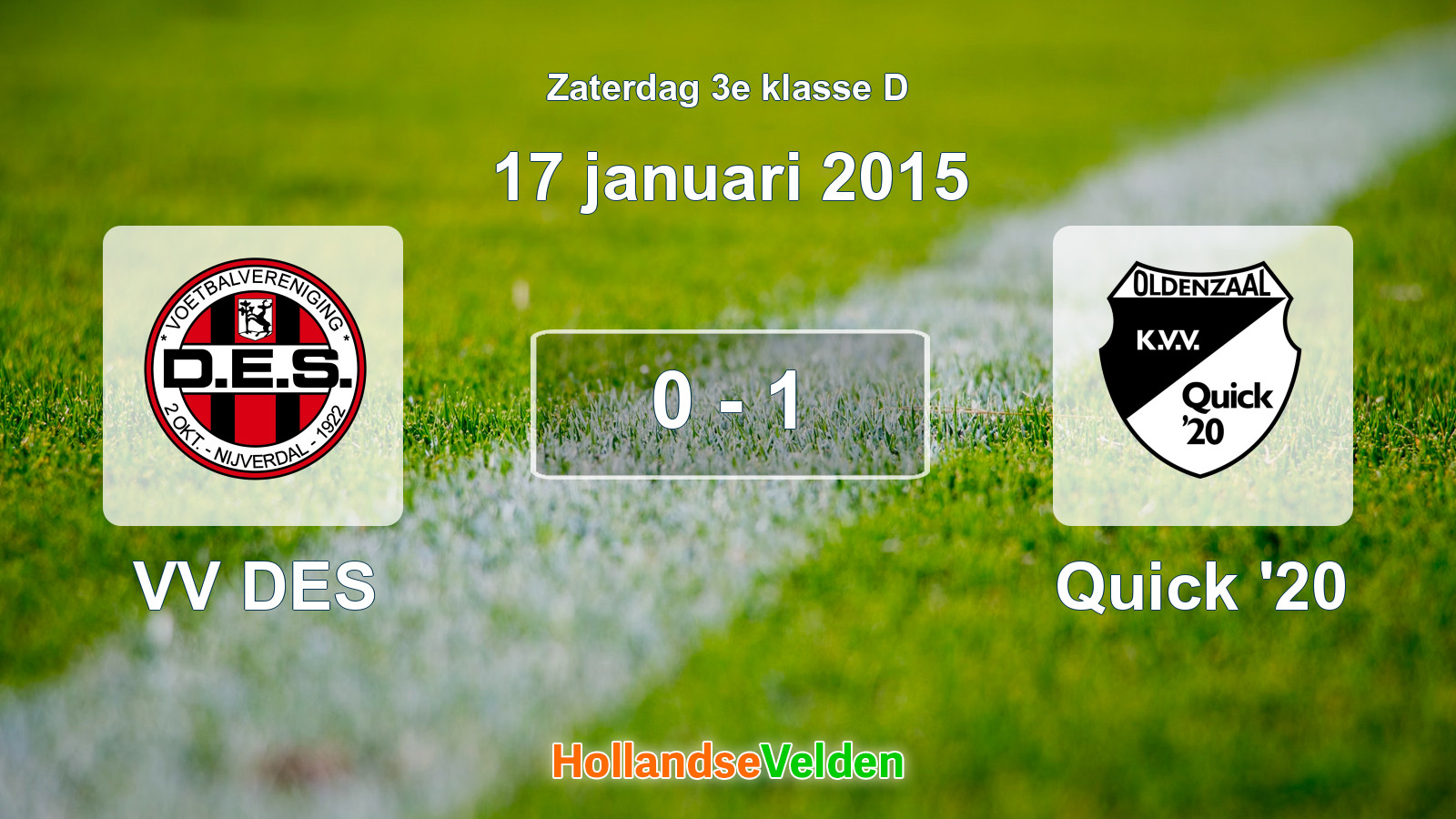 Gespeelde wedstrijd: VV DES - Quick '20 0 - 1 (17 januari 2015)