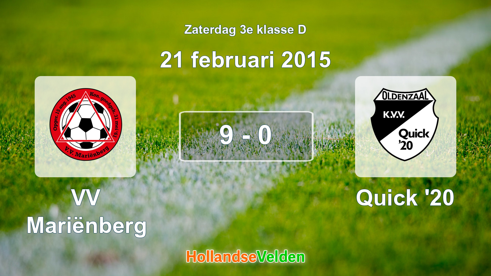 Gespeelde wedstrijd: VV Mariënberg - Quick '20 9 - 0 (21 februari 2015)