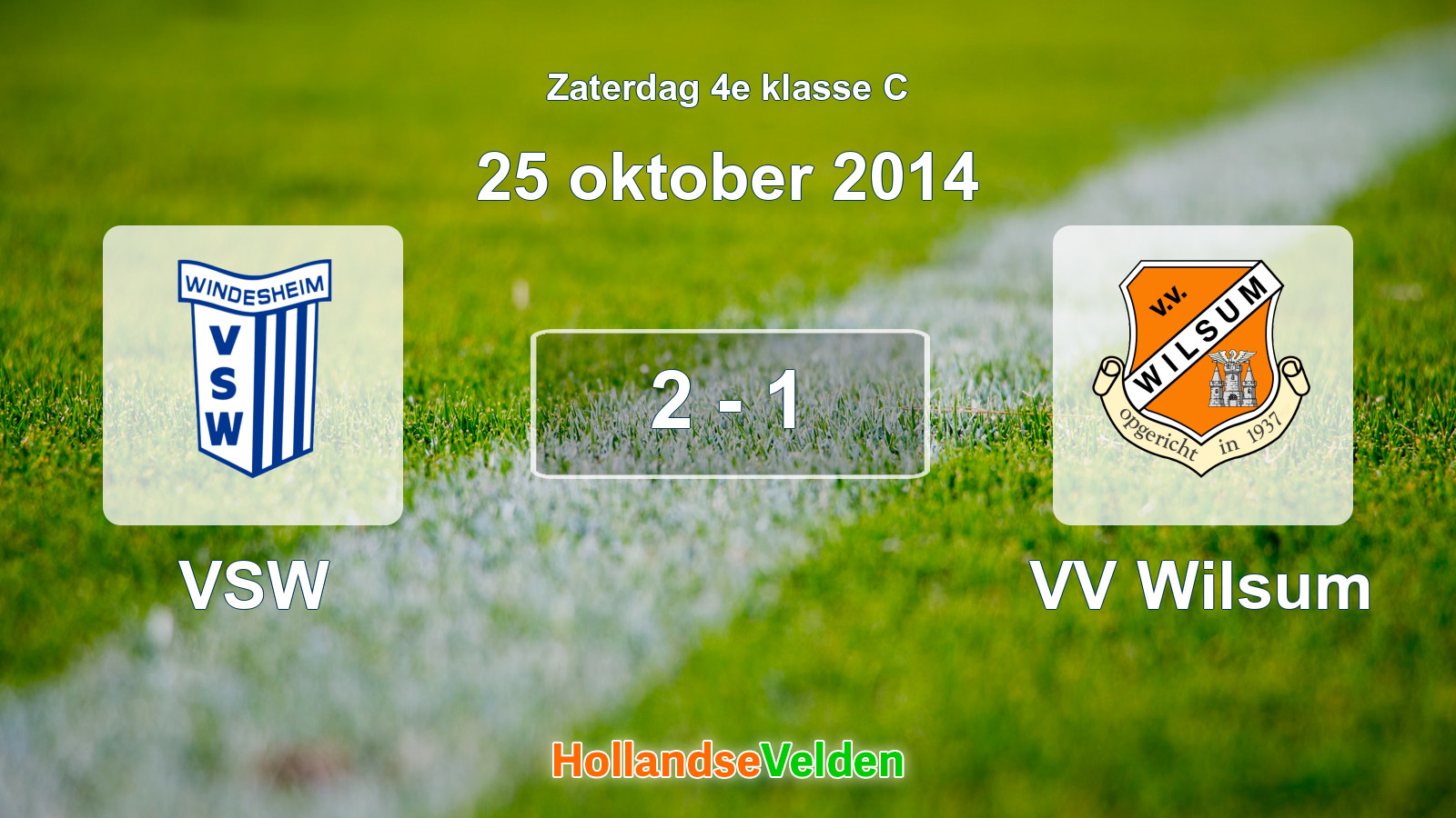 Gespeelde wedstrijd: VSW - VV Wilsum 2 - 1 (25 oktober 2014)