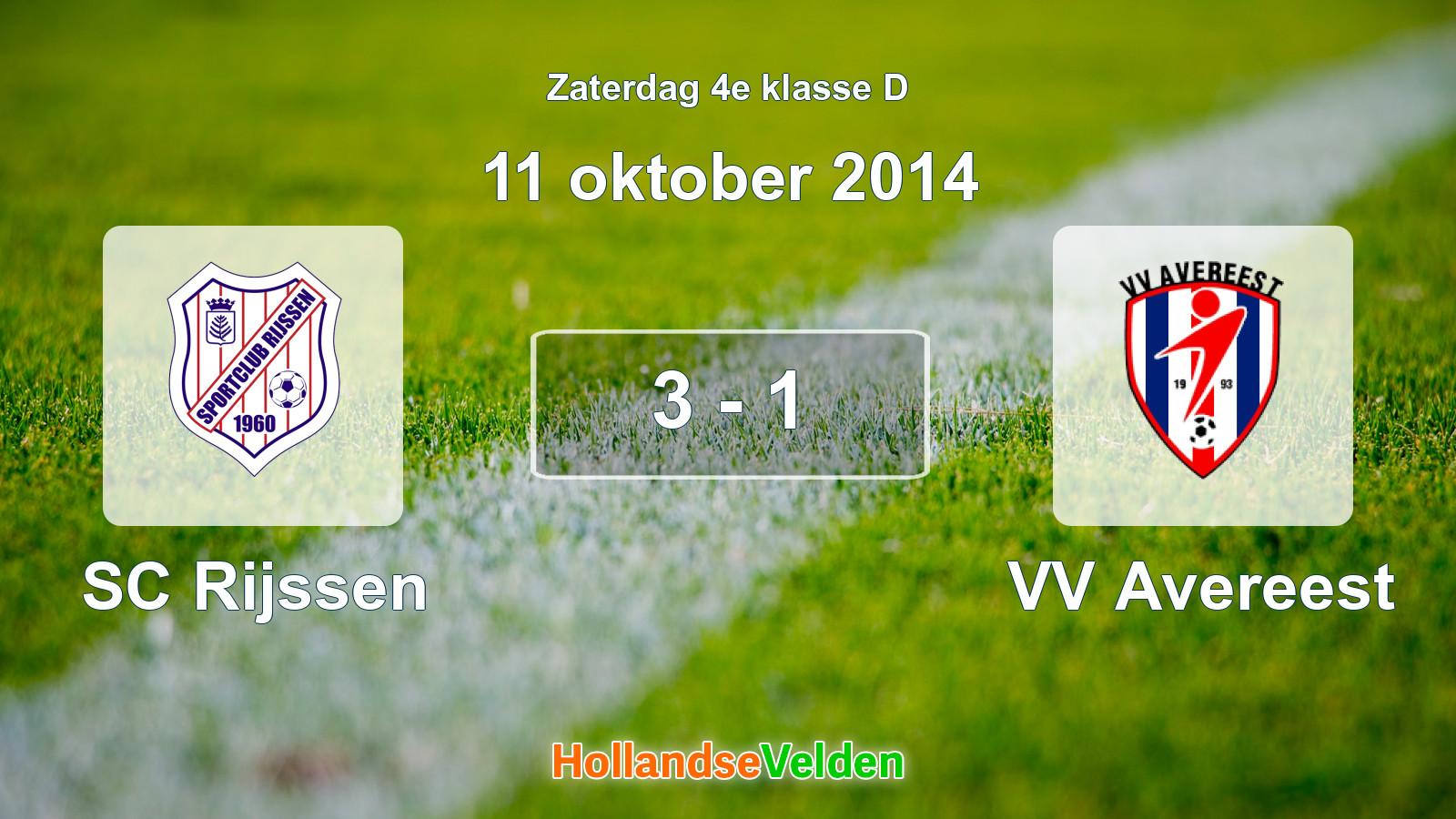 Gespeelde wedstrijd: SC Rijssen - VV Avereest 3 - 1 (11 oktober 2014)