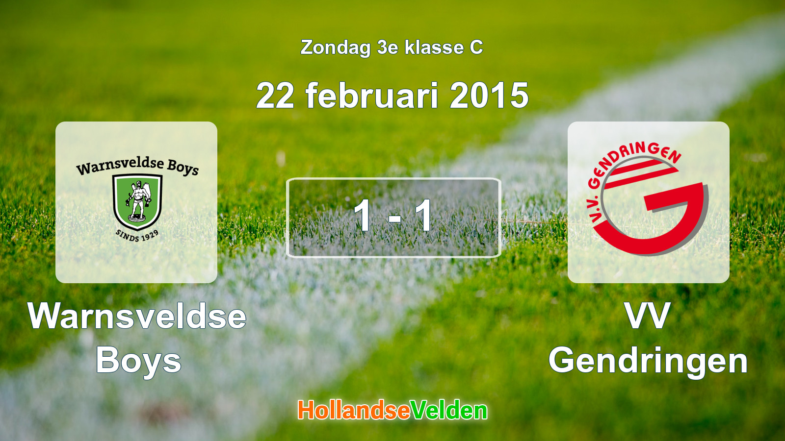 Gespeelde wedstrijd: Warnsveldse Boys - VV Gendringen 1 - 1 (22 februari 2015)