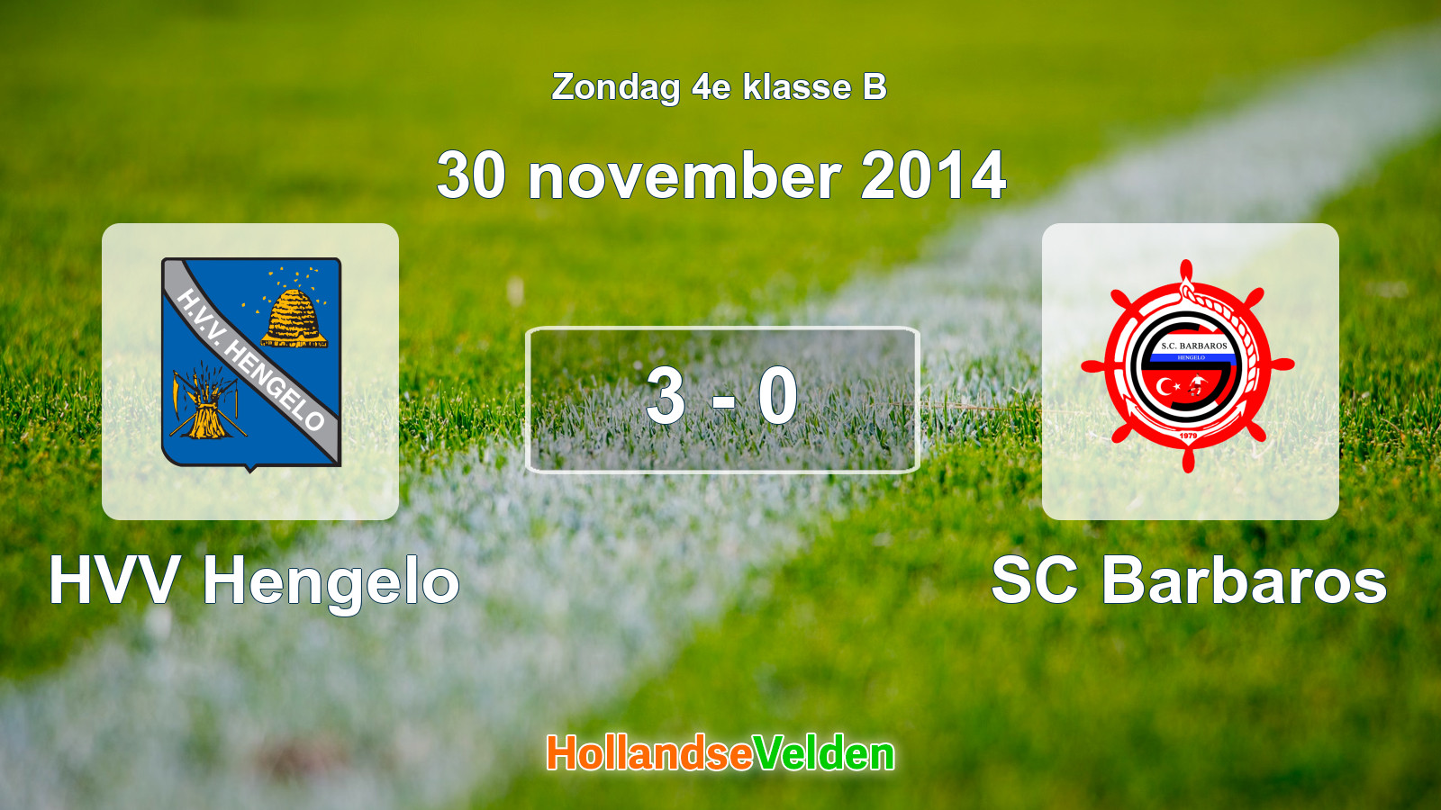 Gespeelde wedstrijd: HVV Hengelo - SC Barbaros 3 - 0 (30 november 2014)