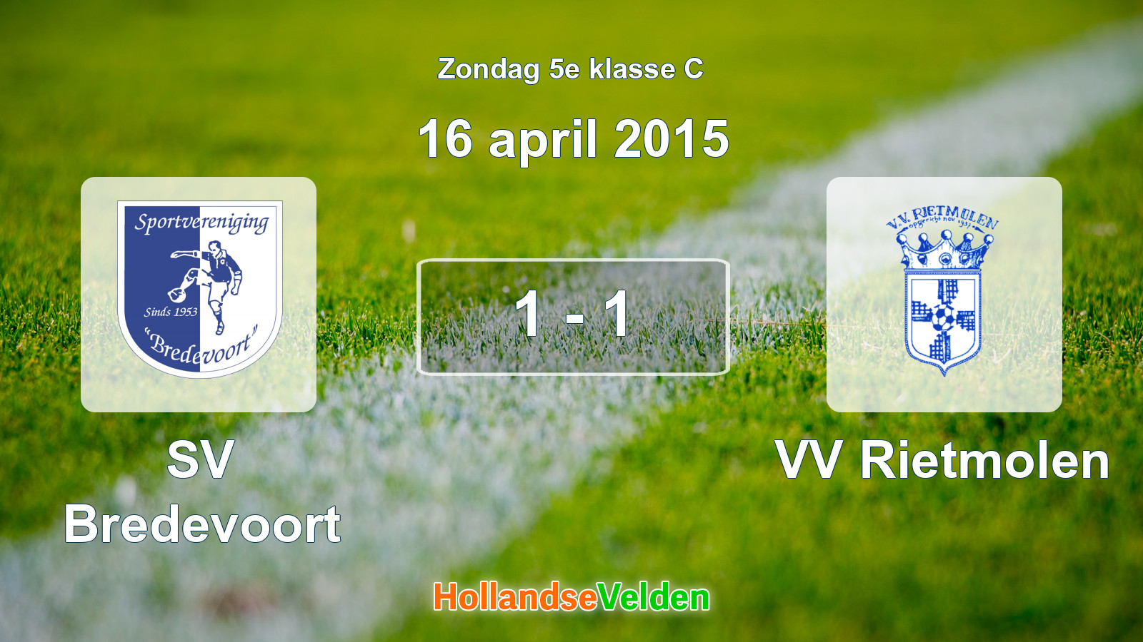 Gespeelde wedstrijd: SV Bredevoort - VV Rietmolen 1 - 1 (16 april 2015)
