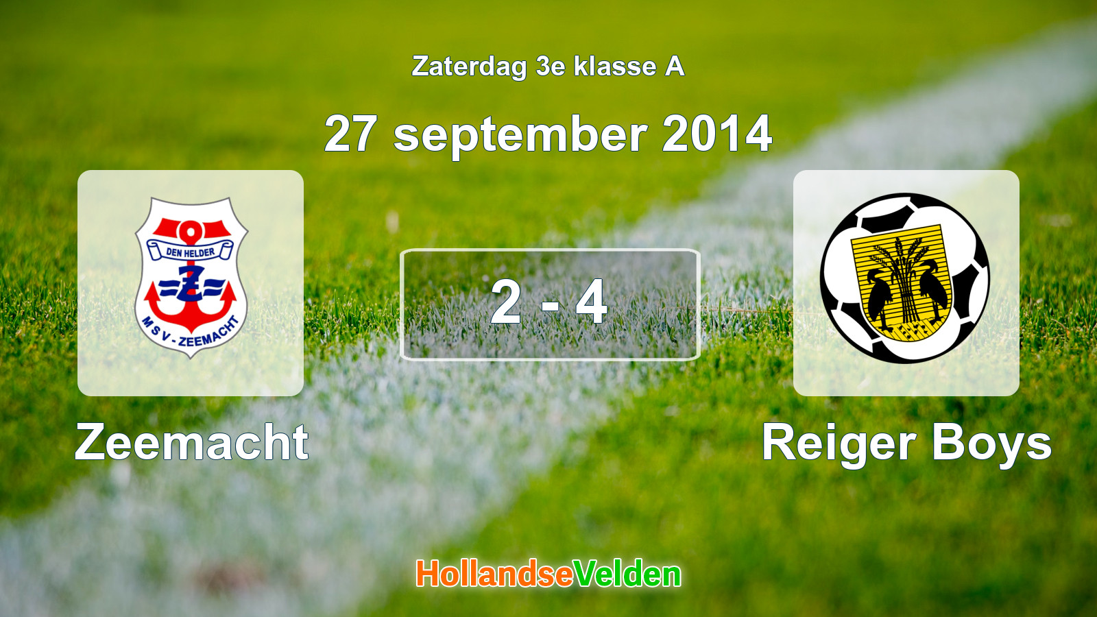 Gespeelde wedstrijd: Zeemacht - Reiger Boys 2 - 4 (27 september 2014)