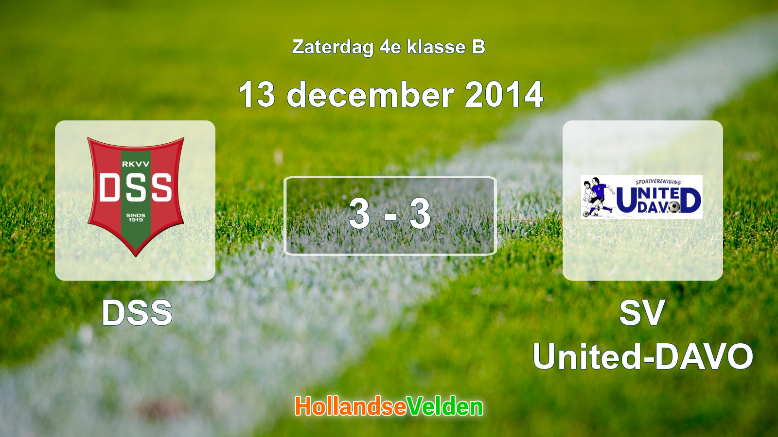 Gespeelde wedstrijd: DSS - SV United-DAVO 3 - 3 (13 december 2014)