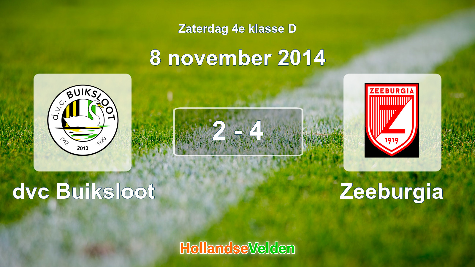 Gespeelde wedstrijd: dvc Buiksloot - Zeeburgia 2 - 4 (8 november 2014)