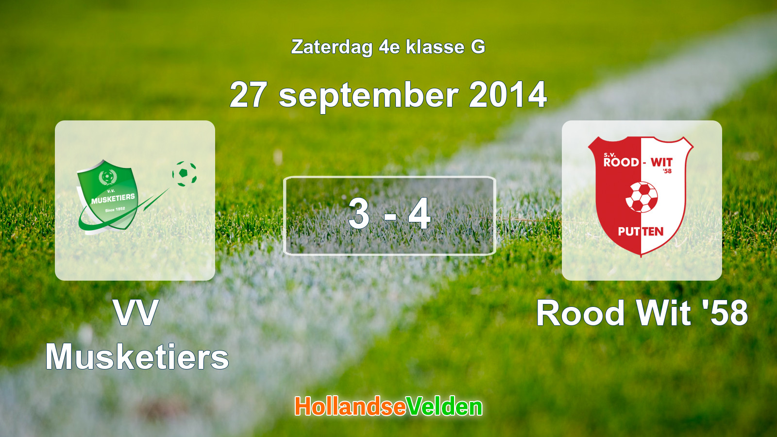 Gespeelde wedstrijd: VV Musketiers - Rood Wit '58 3 - 4 (27 september 2014)