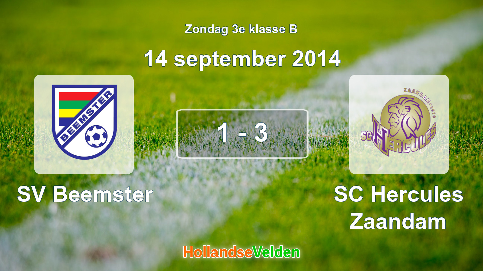 Gespeelde wedstrijd: SV Beemster - SC Hercules Zaandam 1 - 3 (14 september 2014)