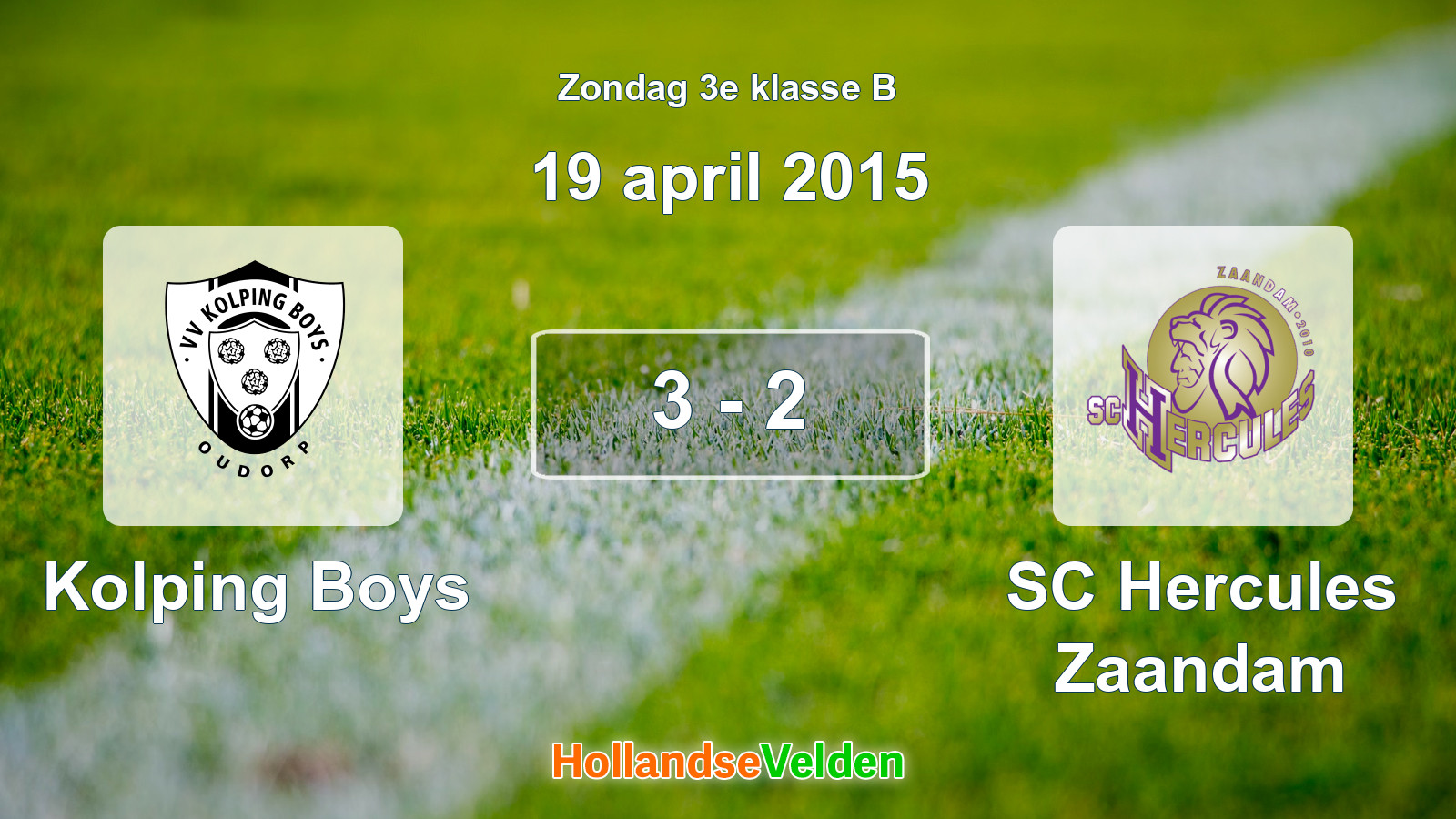 Gespeelde wedstrijd: Kolping Boys - SC Hercules Zaandam 3 - 2 (19 april 2015)