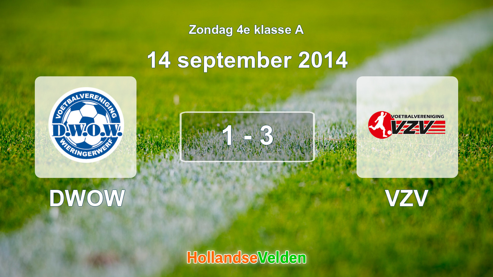 Gespeelde wedstrijd: DWOW - VZV 1 - 3 (14 september 2014)