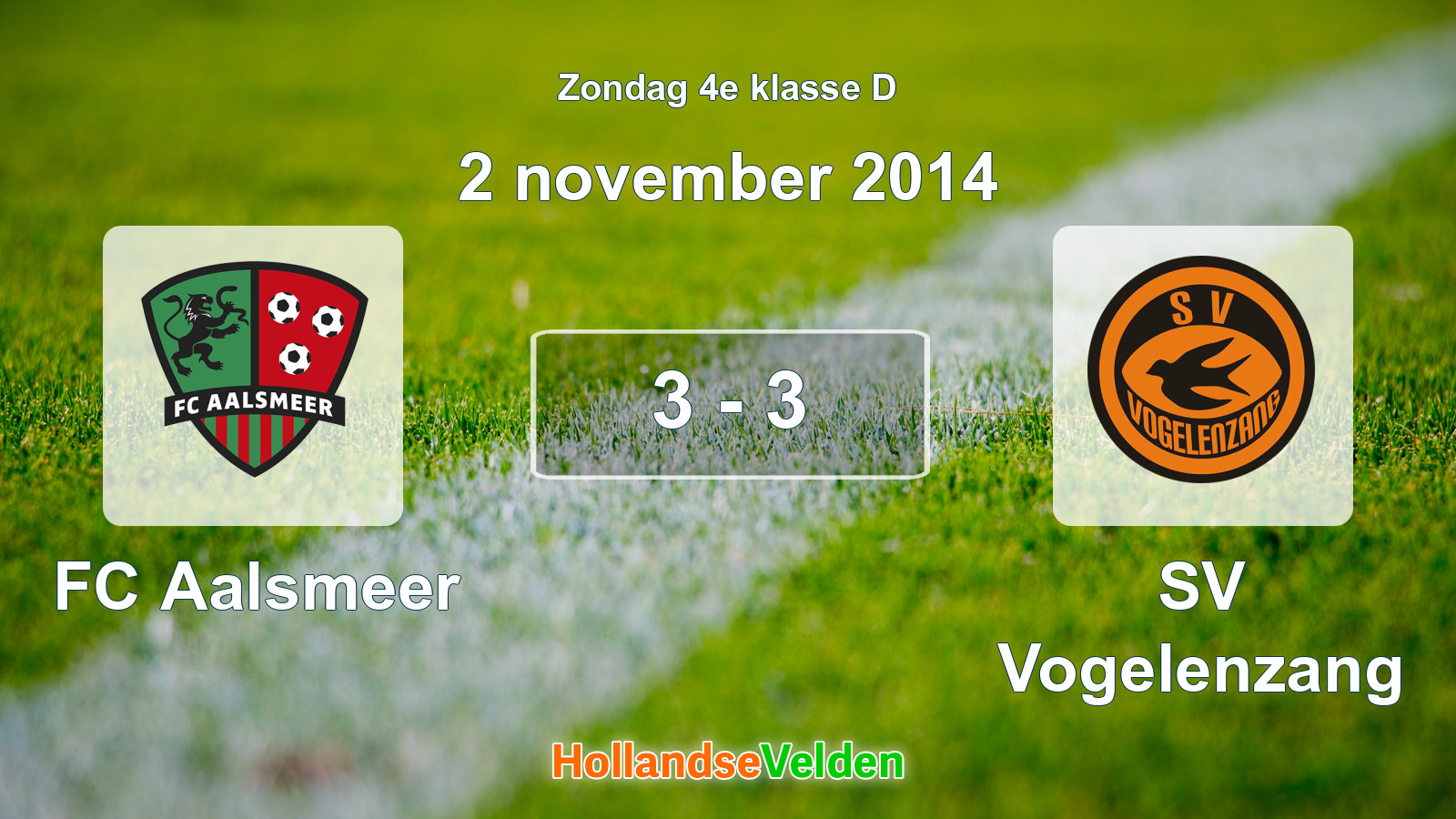 Gespeelde wedstrijd: FC Aalsmeer - SV Vogelenzang 3 - 3 (2 november 2014)