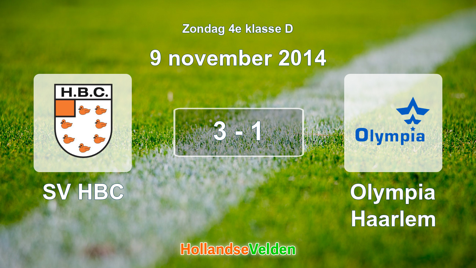 Gespeelde wedstrijd: SV HBC - Olympia Haarlem 3 - 1 (9 november 2014)