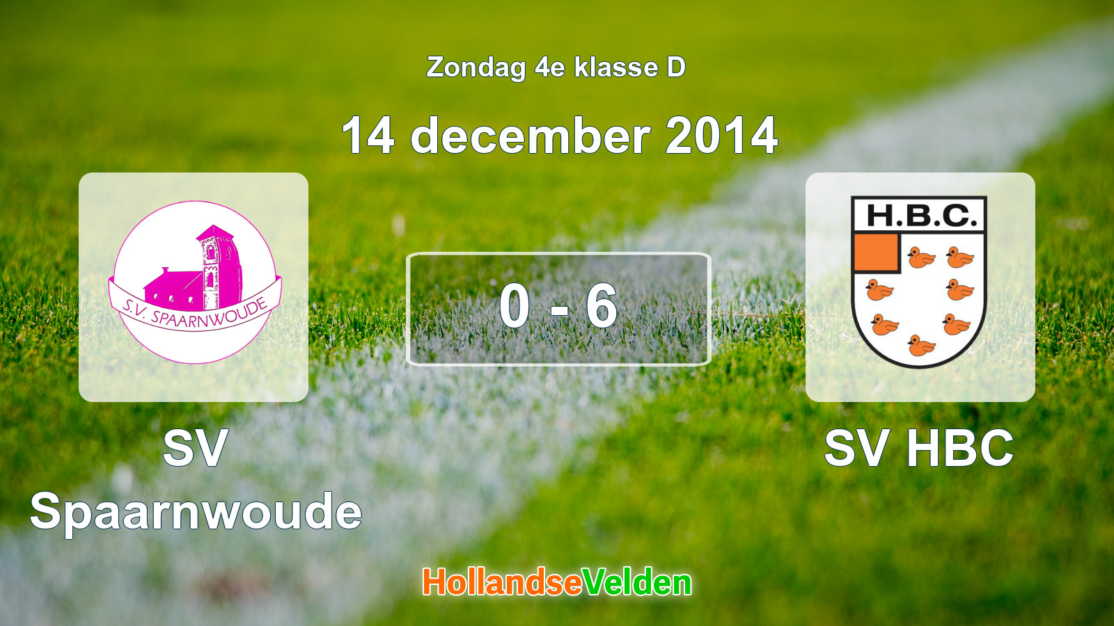 Gespeelde wedstrijd: SV Spaarnwoude - SV HBC 0 - 6 (14 december 2014)