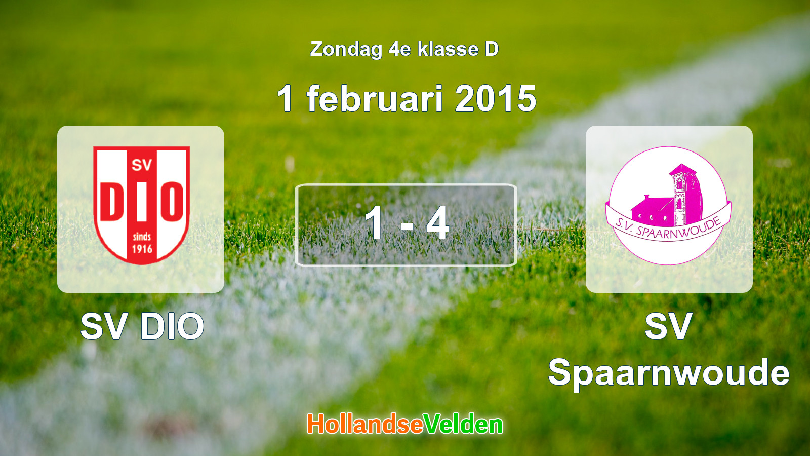 Gespeelde wedstrijd: SV DIO - SV Spaarnwoude 1 - 4 (1 februari 2015)