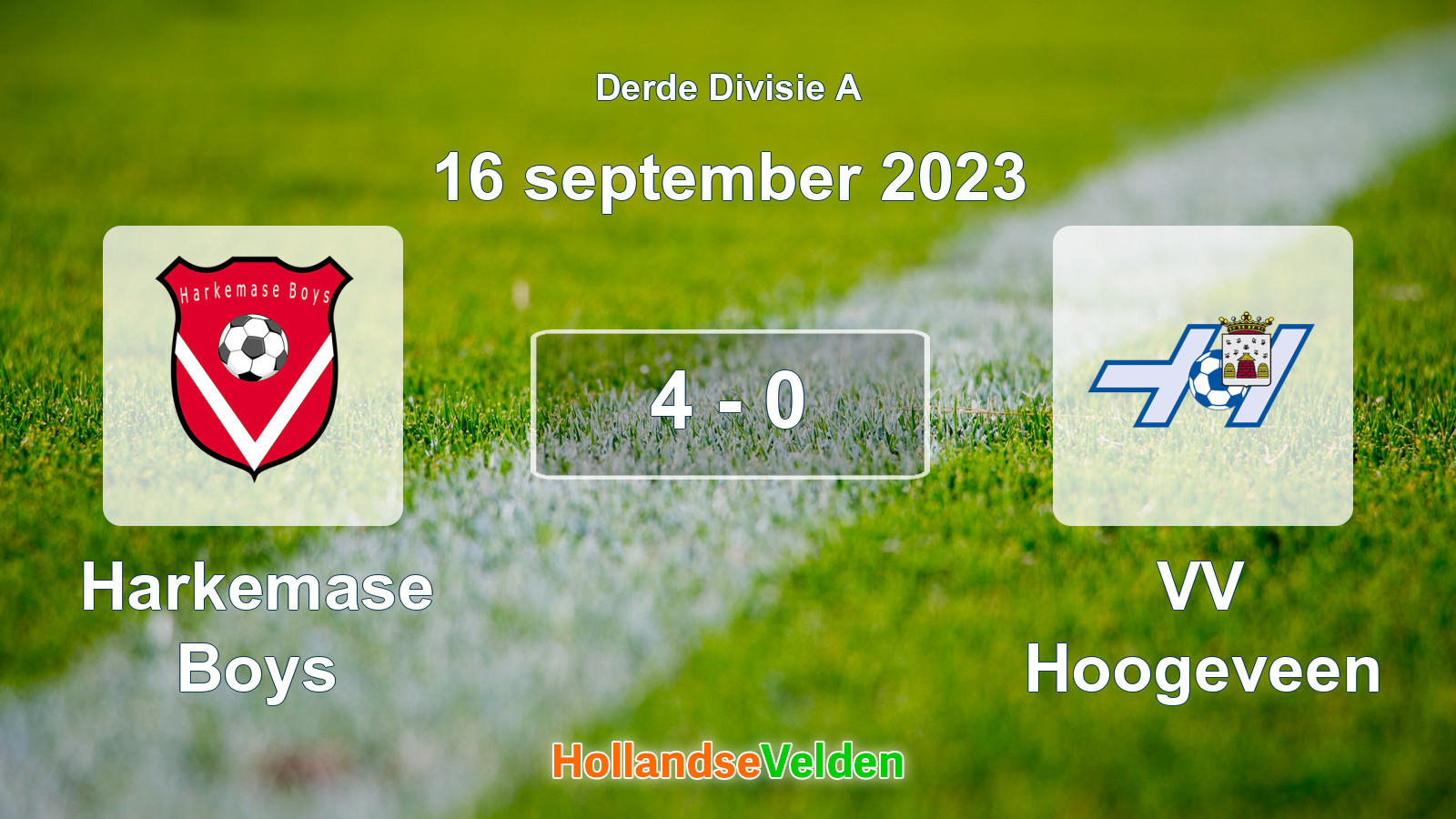Gespeelde wedstrijd: Harkemase Boys - VV Hoogeveen 4 - 0 (16 september 2023)