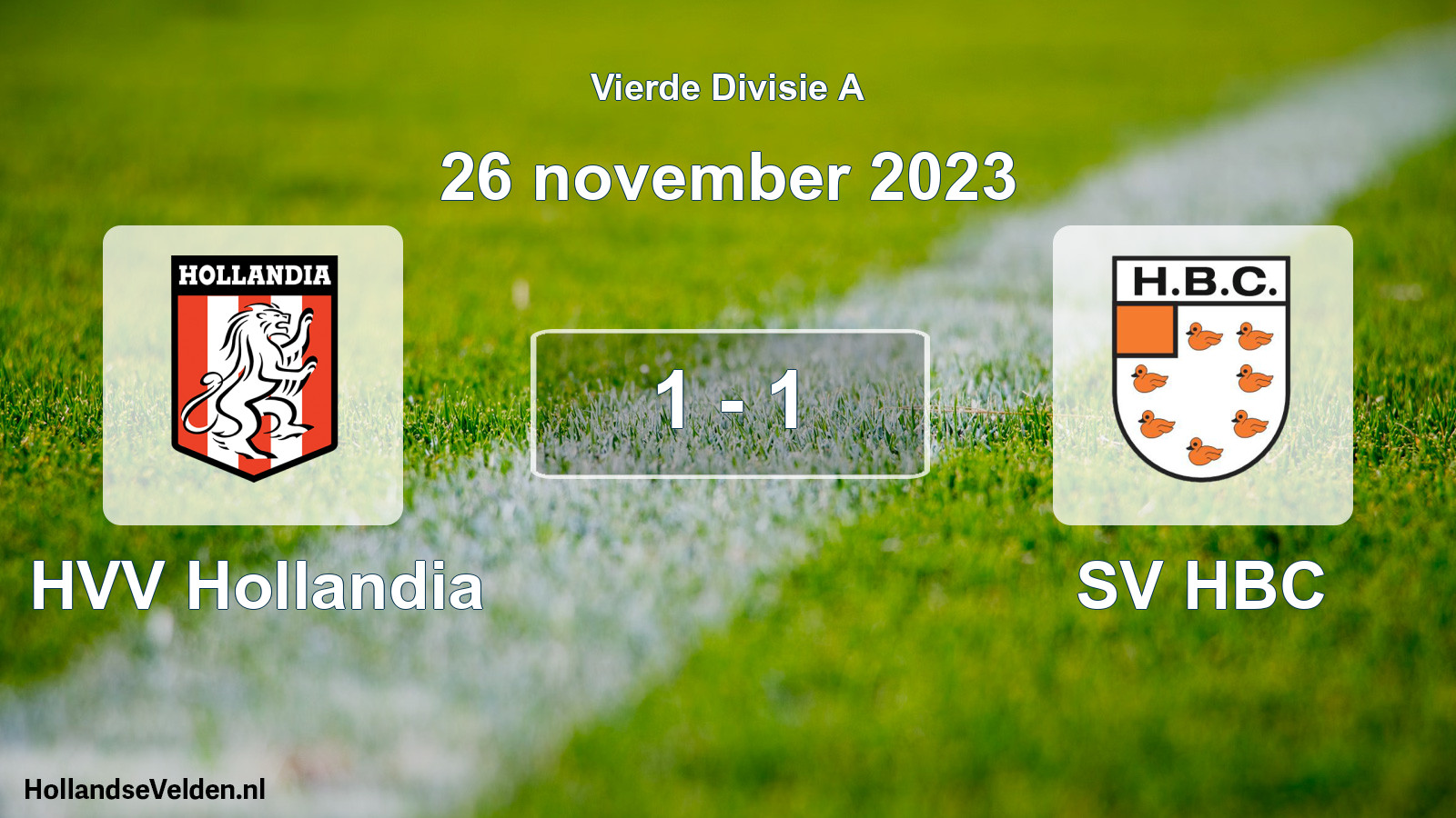 Gespeelde wedstrijd: HVV Hollandia - SV HBC 1 - 1 (26 november 2023)