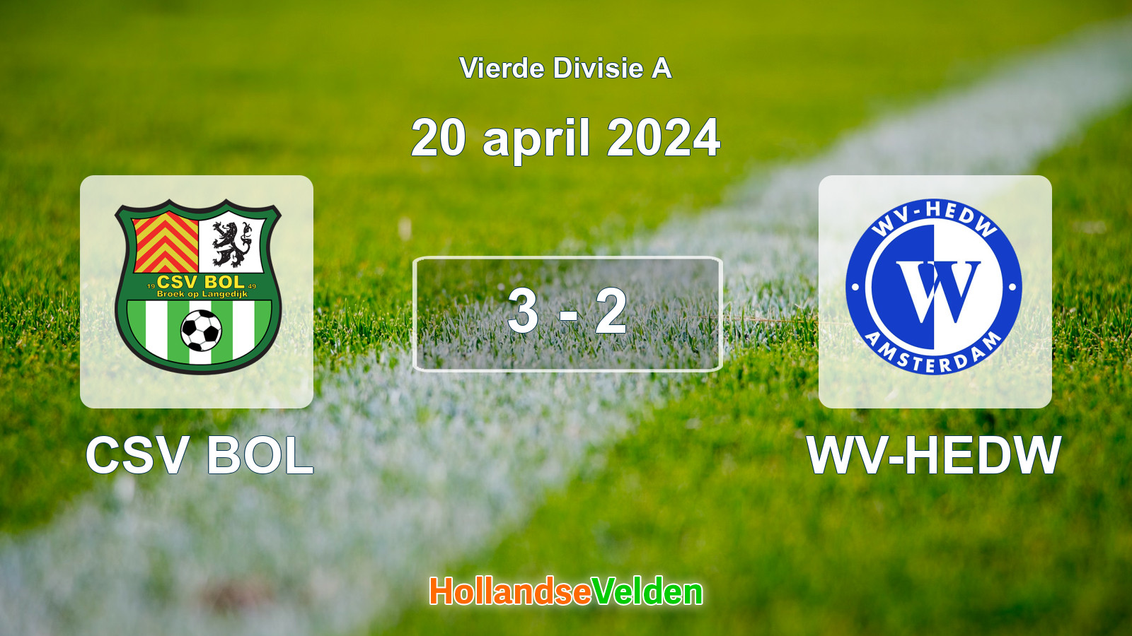 Gespeelde wedstrijd: CSV BOL - WV-HEDW 3 - 2 (20 april 2024)