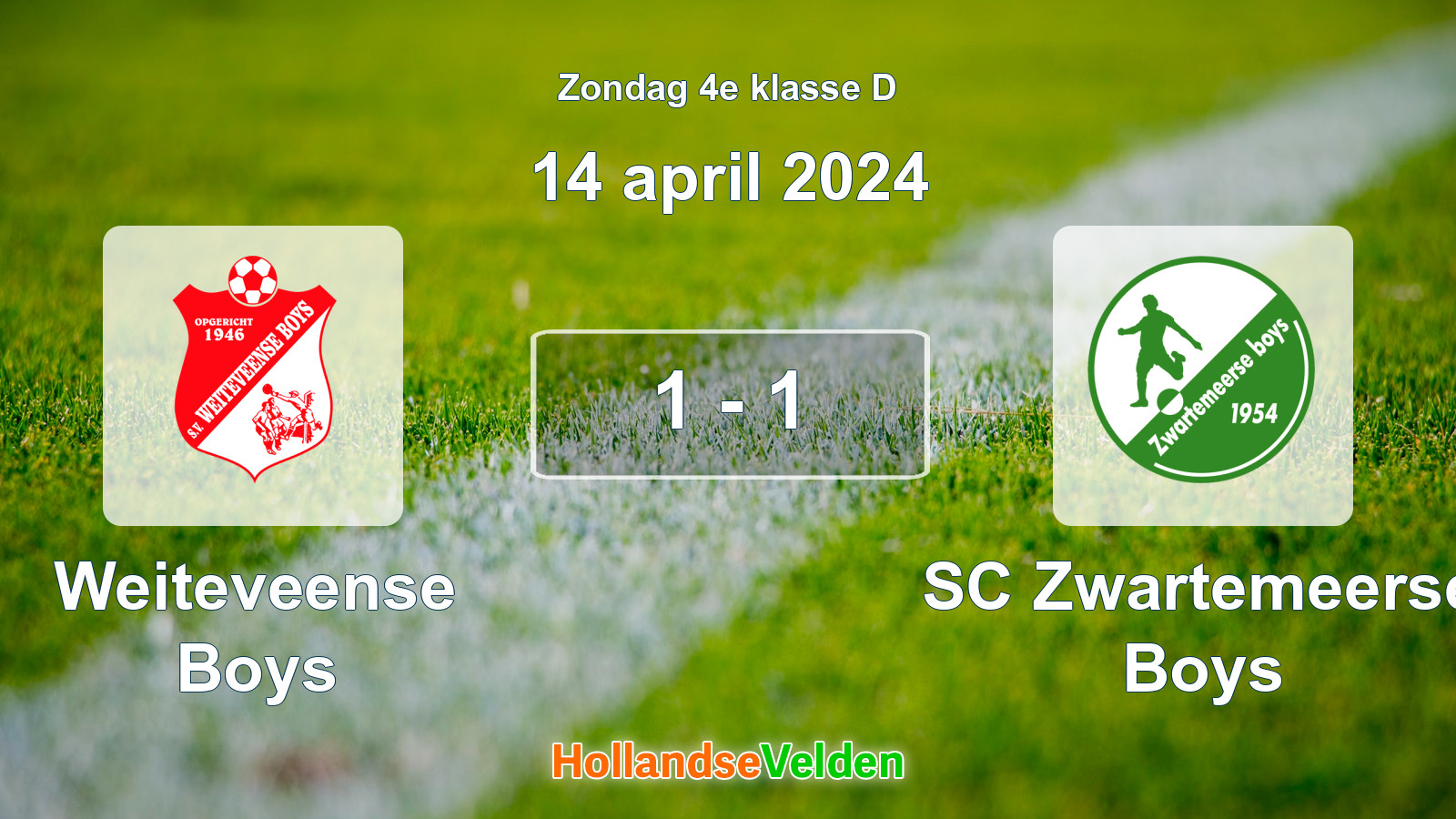 Gespeelde wedstrijd: Weiteveense Boys - SC Zwartemeerse Boys 1 - 1 (14 april 2024)