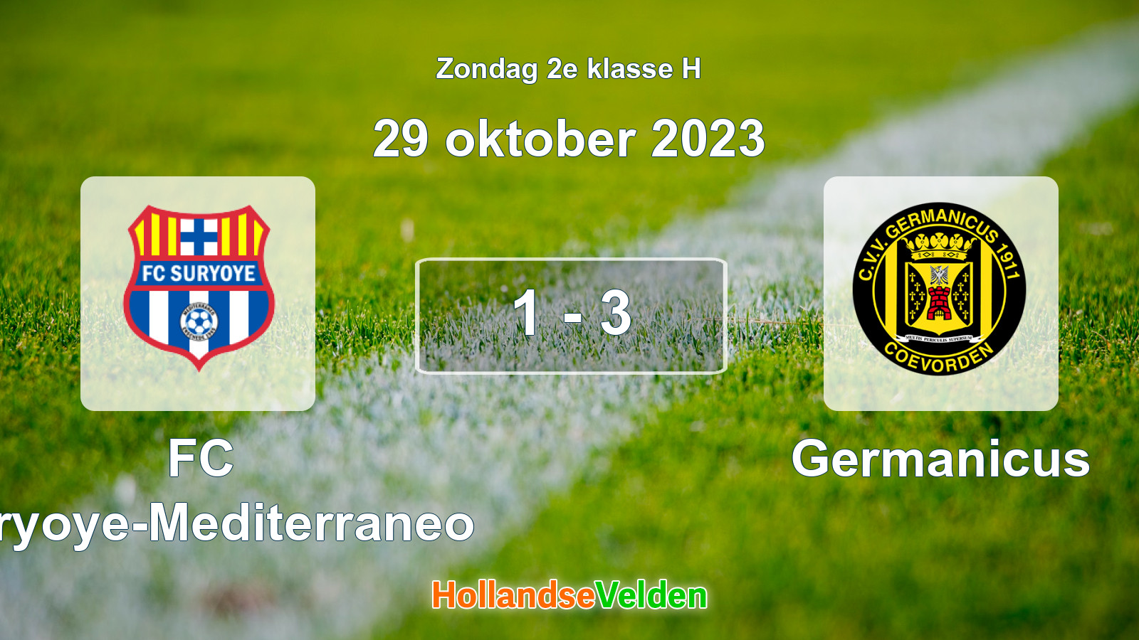 Gespeelde wedstrijd: FC Suryoye-Mediterraneo - Germanicus 1 - 3 (29 oktober 2023)