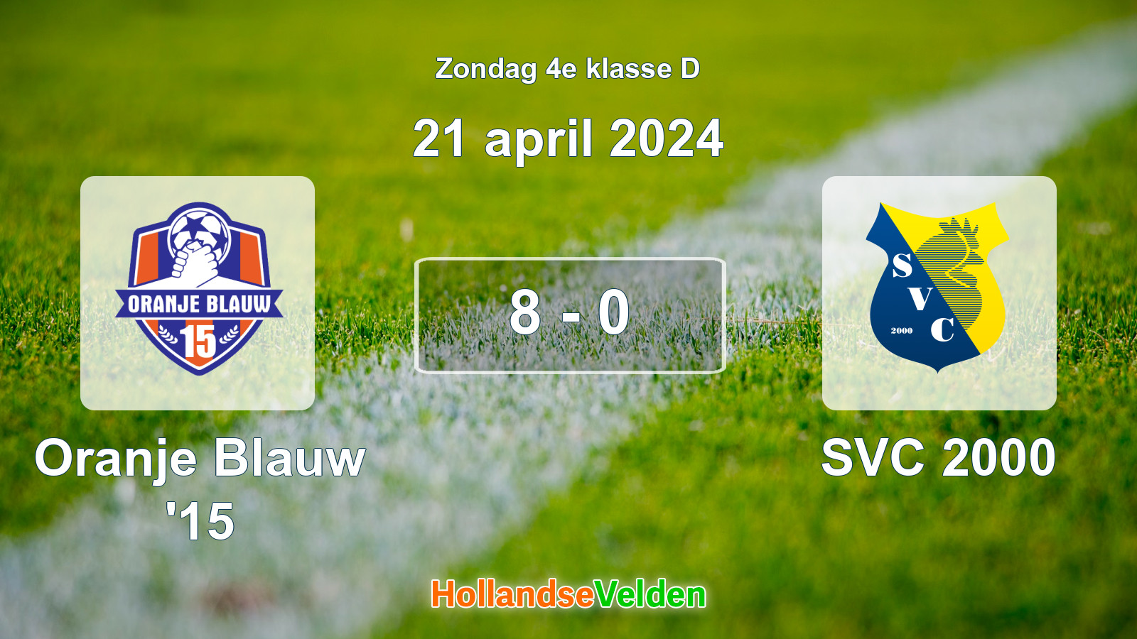 Gespeelde wedstrijd: Oranje Blauw '15 - SVC 2000 8 - 0 (21 april 2024)