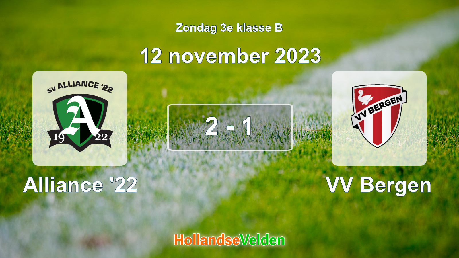 Gespeelde wedstrijd: Alliance '22 - VV Bergen 2 - 1 (12 november 2023)