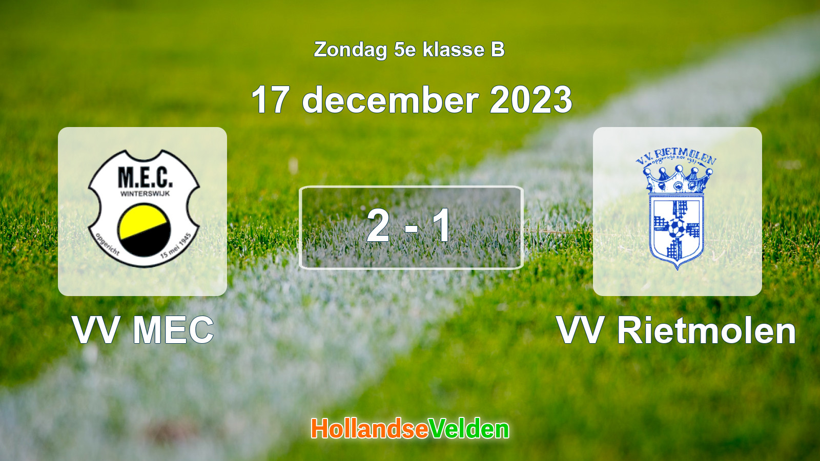 Gespeelde wedstrijd: VV MEC - VV Rietmolen 2 - 1 (17 december 2023)