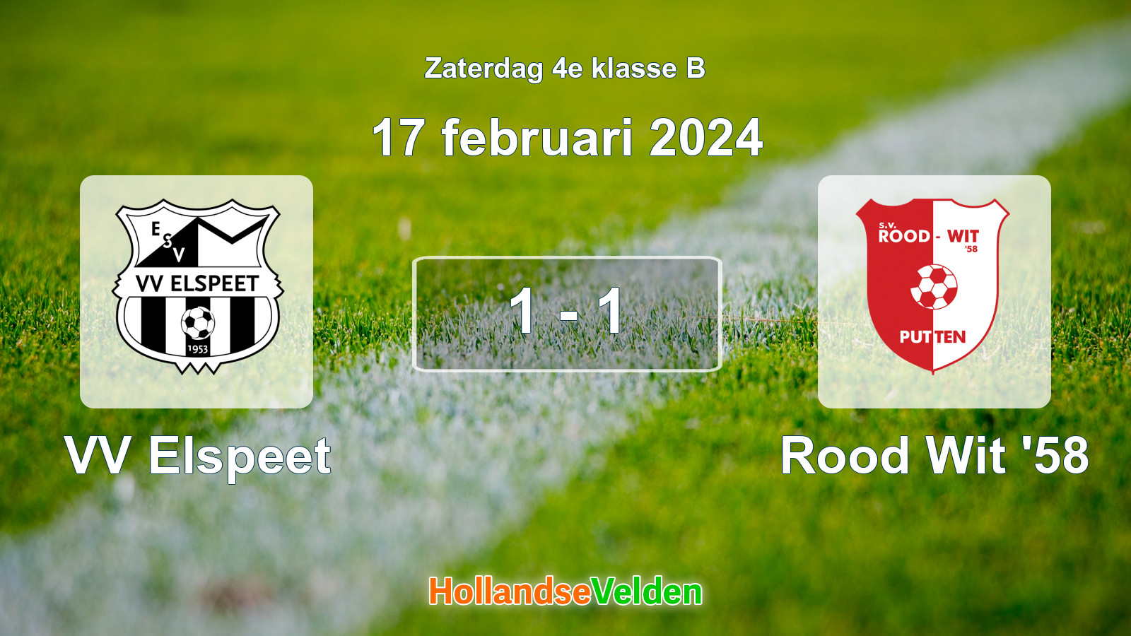 Gespeelde wedstrijd: VV Elspeet - Rood Wit '58 1 - 1 (17 februari 2024)