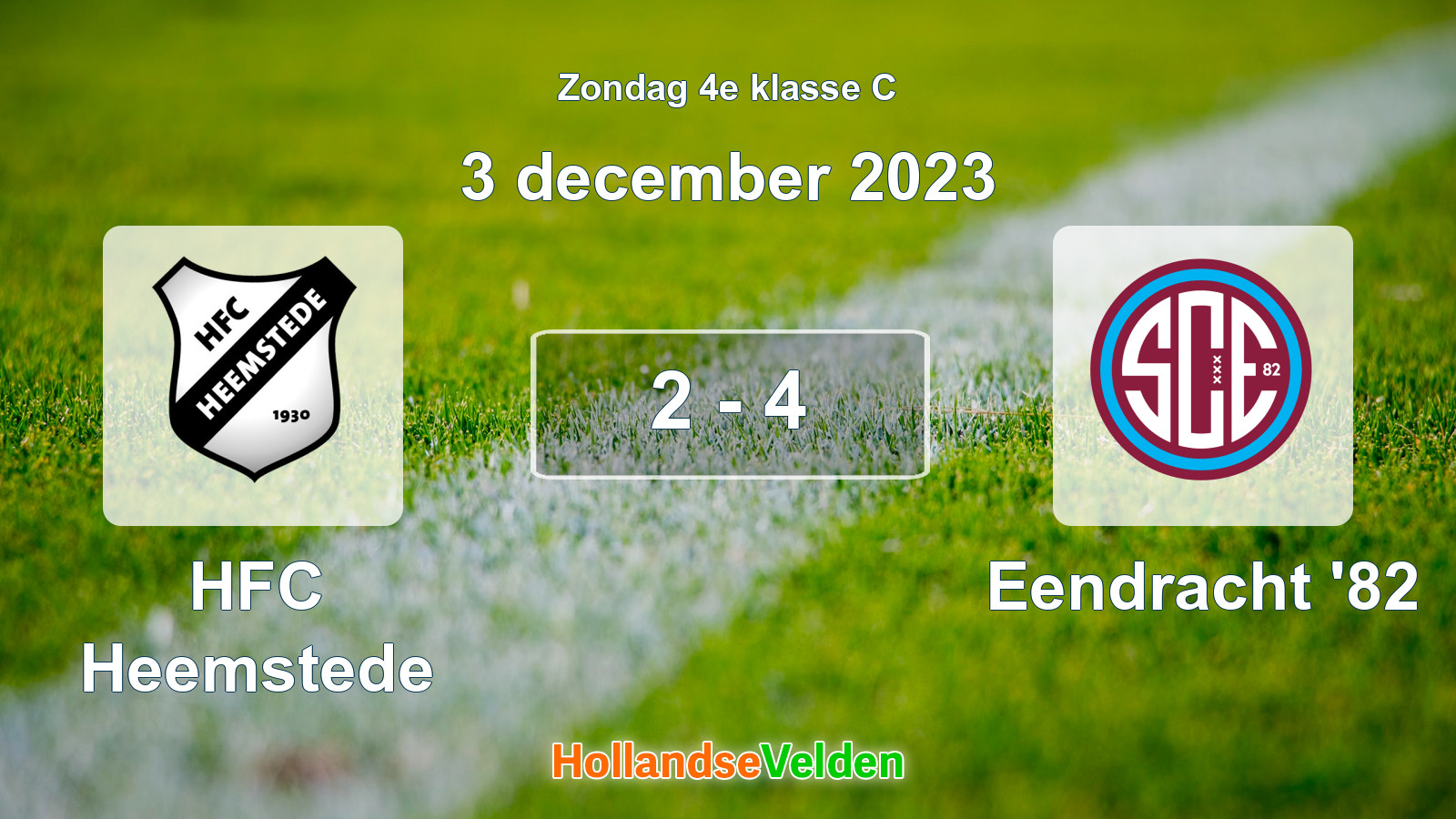 Gespeelde wedstrijd: HFC Heemstede - Eendracht '82 2 - 4 (3 december 2023)