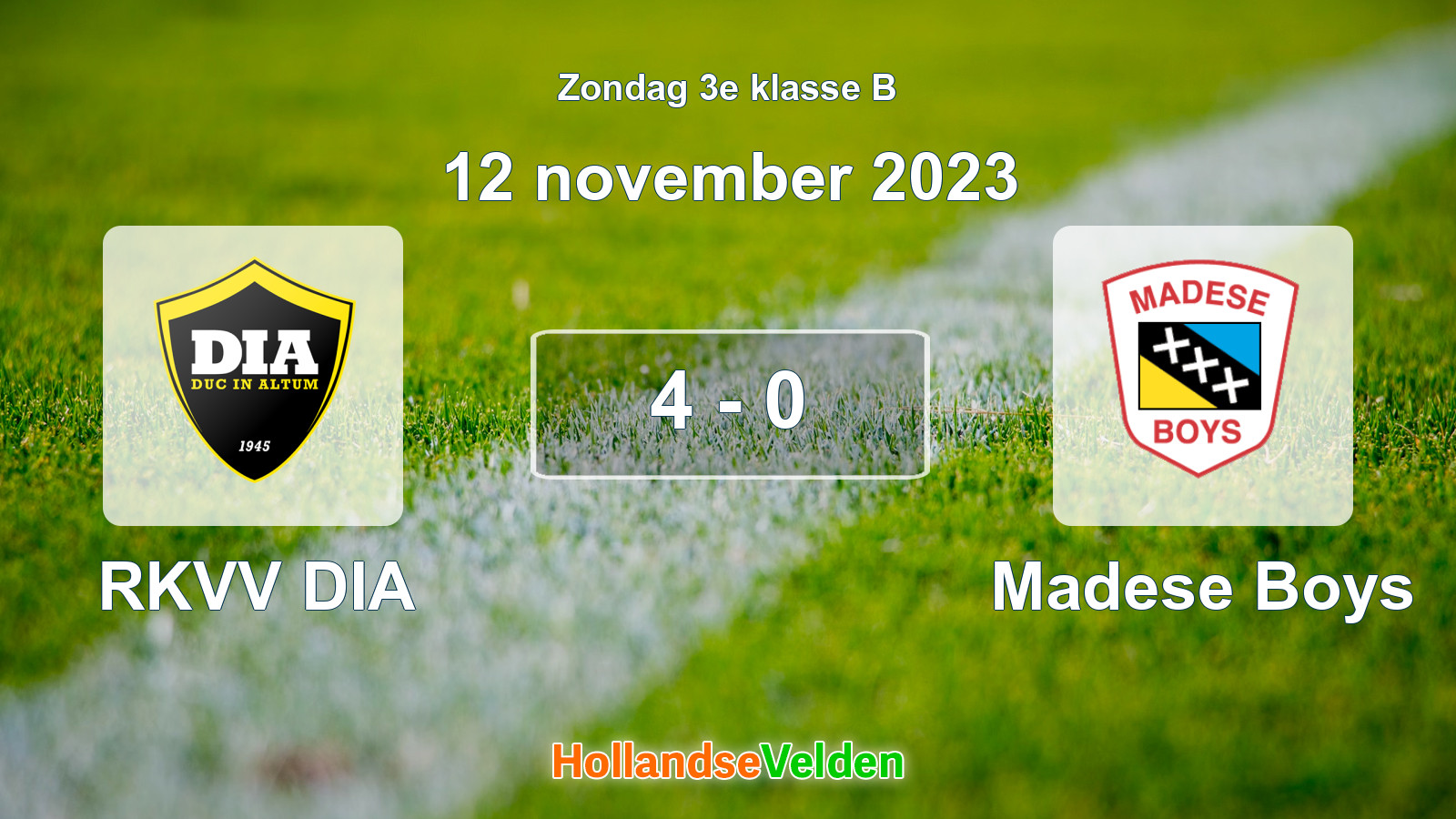Gespeelde wedstrijd: RKVV DIA - Madese Boys 4 - 0 (12 november 2023)
