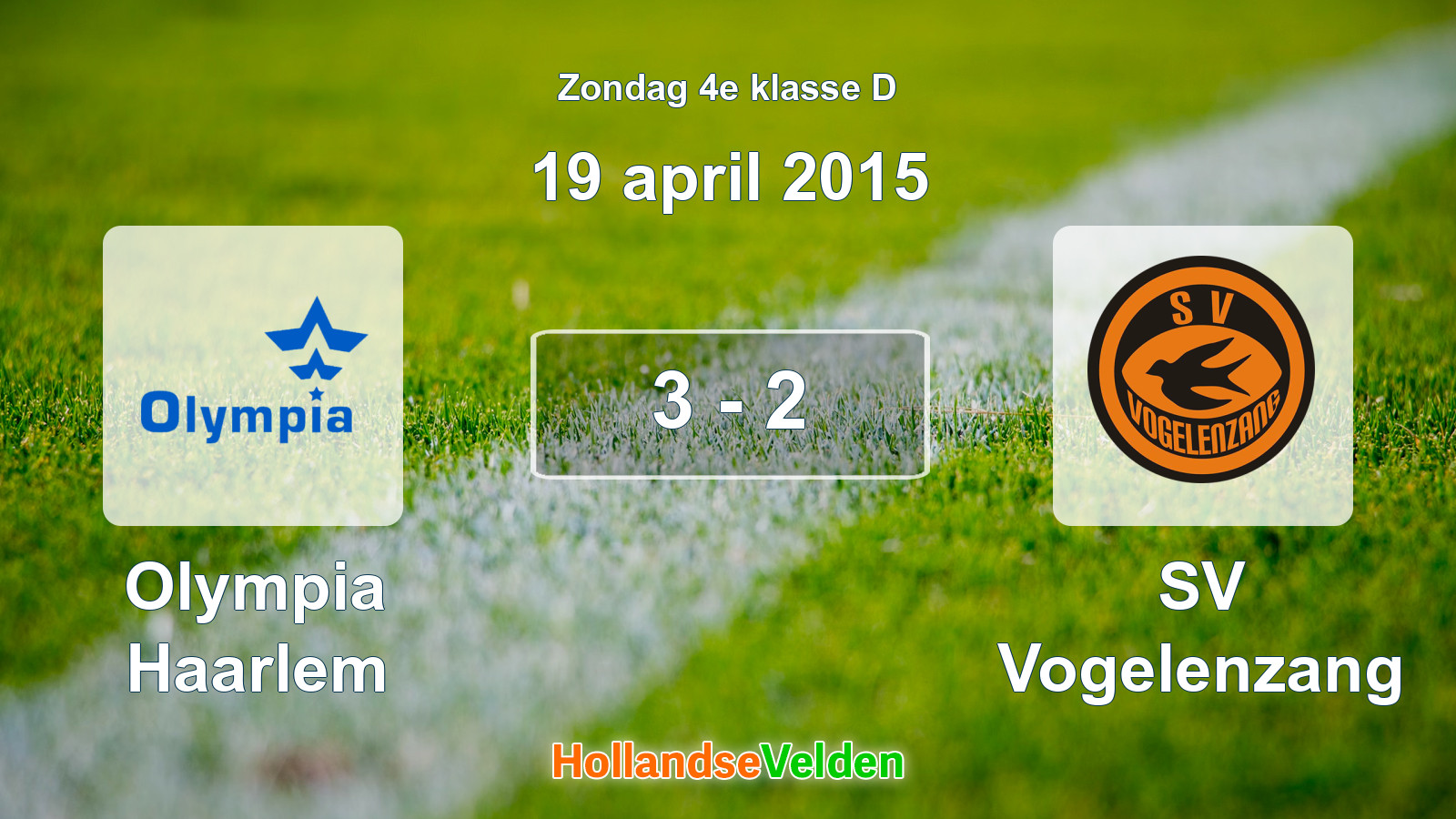 Gespeelde wedstrijd: Olympia Haarlem - SV Vogelenzang 3 - 2 (19 april 2015)