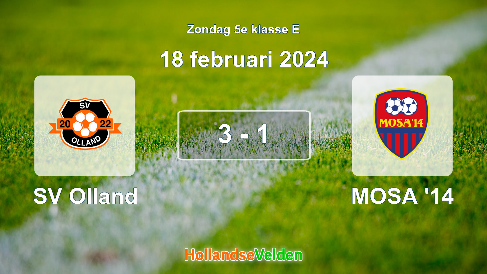 Gespeelde wedstrijd: SV Olland - MOSA '14 3 - 1 (18 februari 2024)