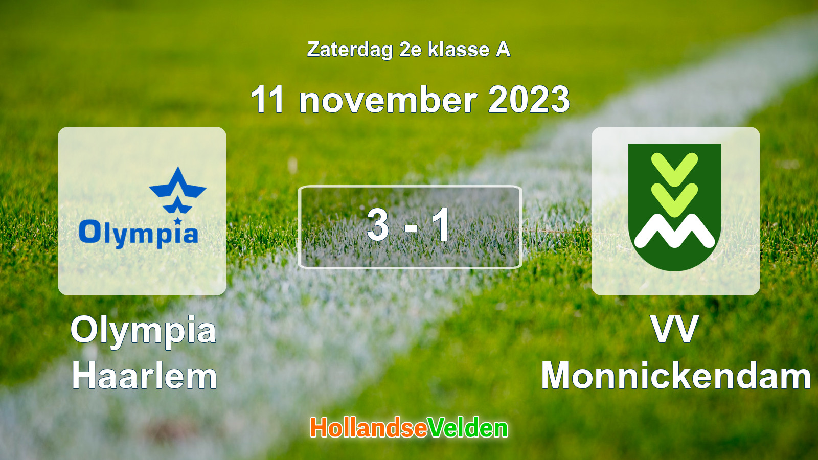 Gespeelde wedstrijd: Olympia Haarlem - VV Monnickendam 3 - 1 (11 november 2023)