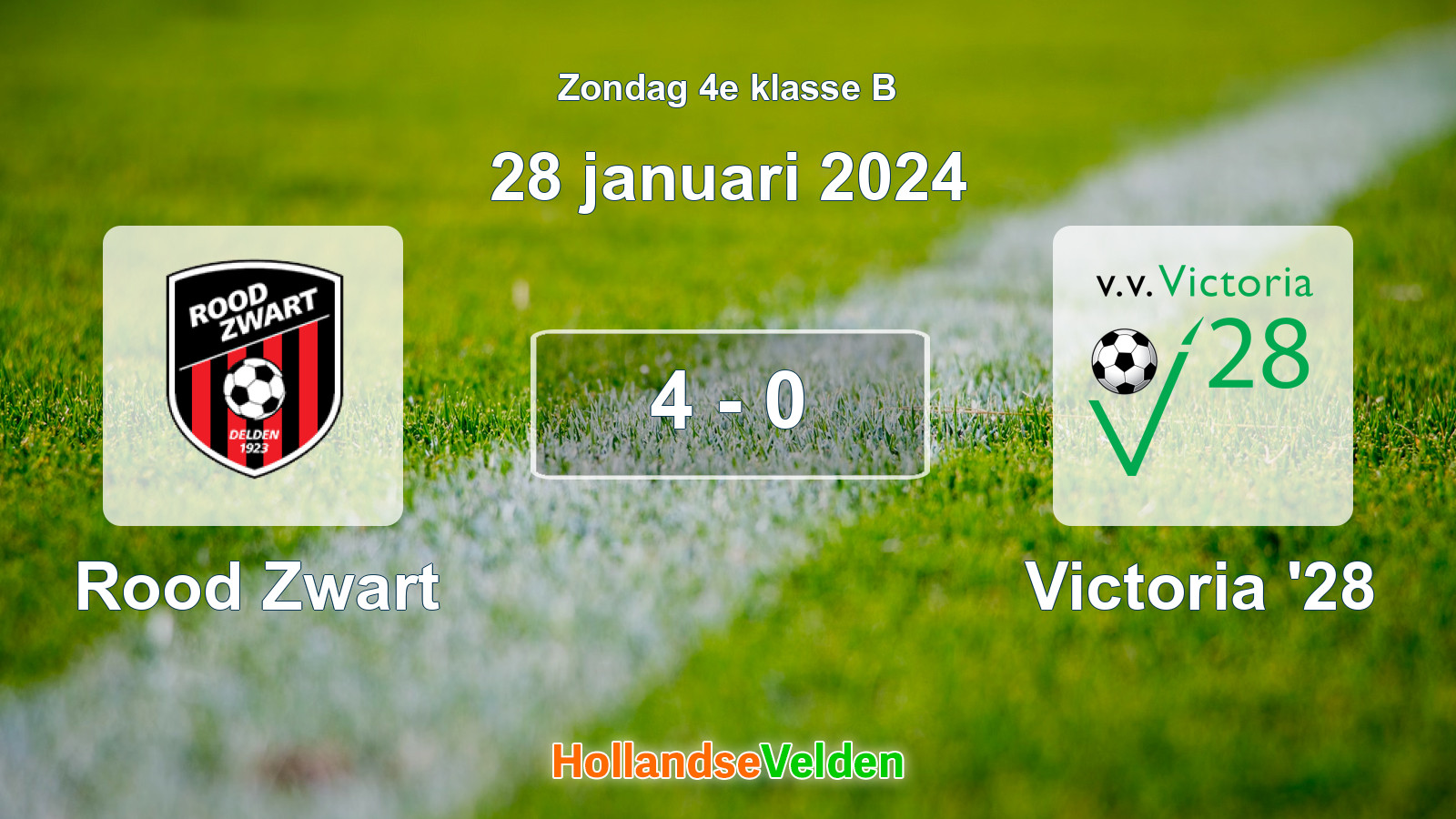 Gespeelde wedstrijd: Rood Zwart - Victoria '28 4 - 0 (28 januari 2024)
