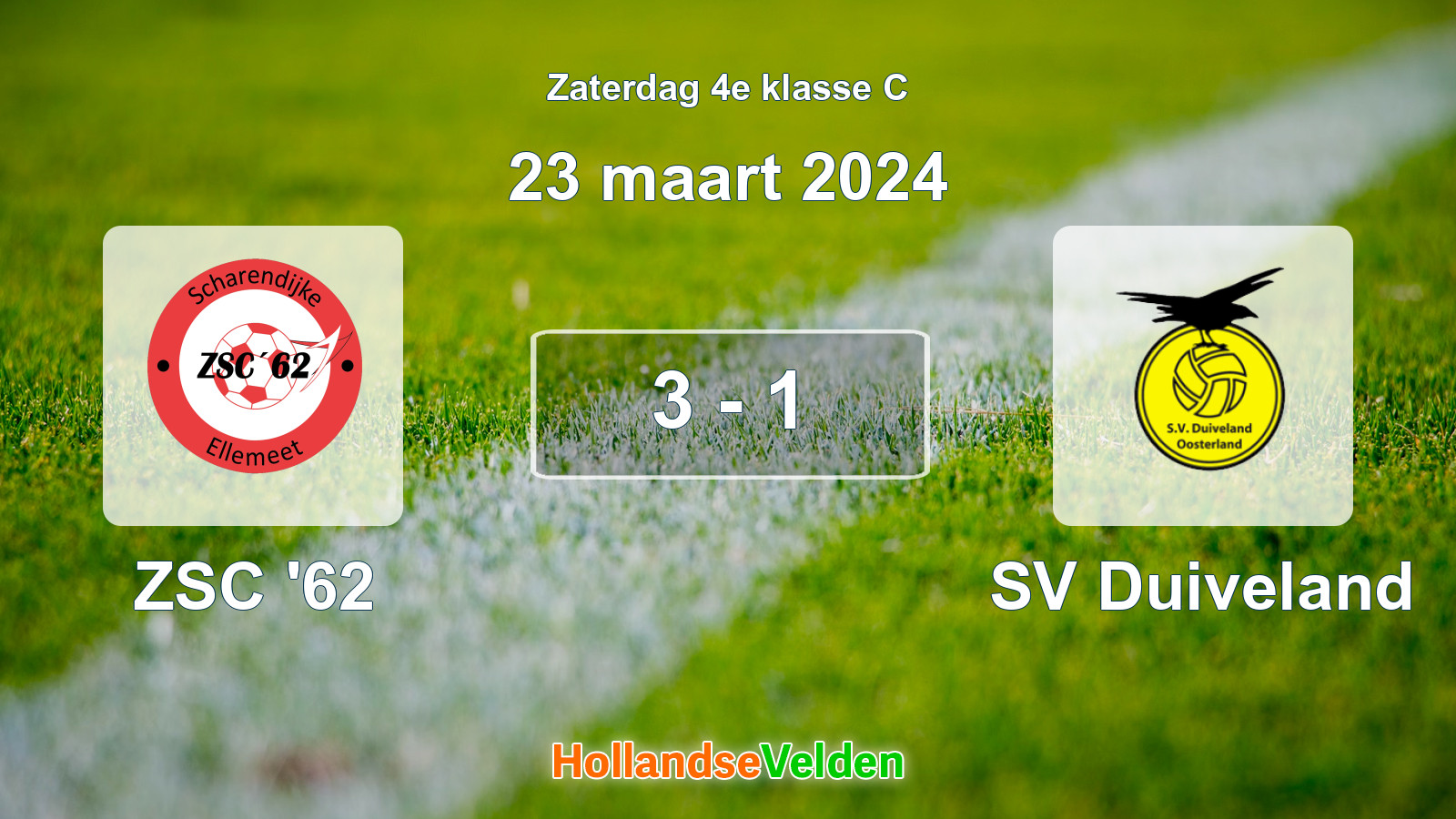 Gespeelde wedstrijd: ZSC '62 - SV Duiveland 3 - 1 (23 maart 2024)