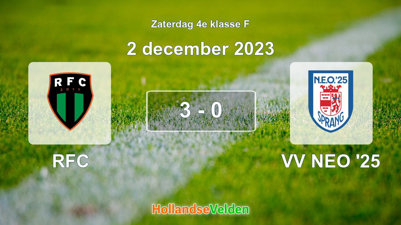 Gespeelde wedstrijd: RFC - VV NEO '25 3 - 0 (2 december 2023)