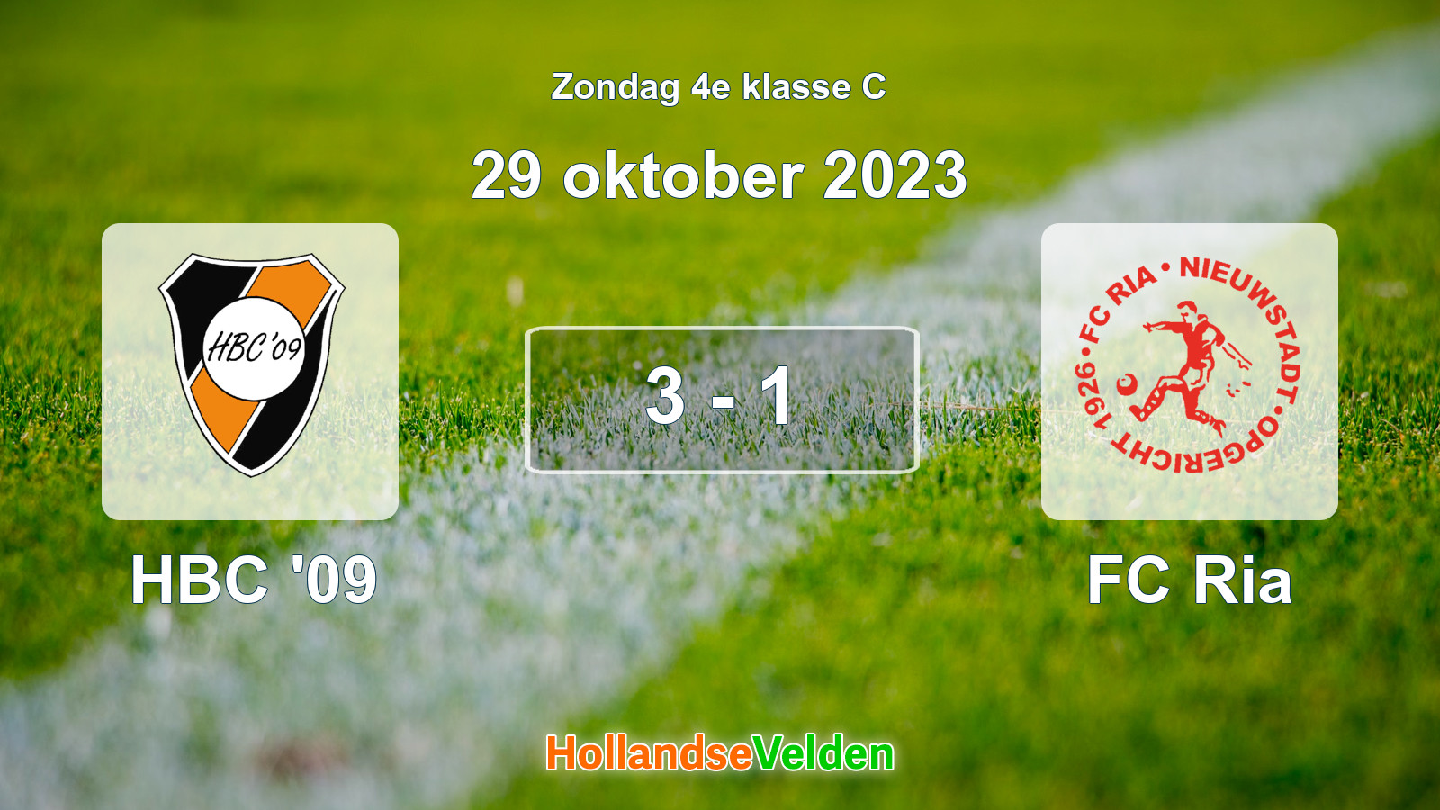 Gespeelde wedstrijd: HBC '09 - FC Ria 3 - 1 (29 oktober 2023)