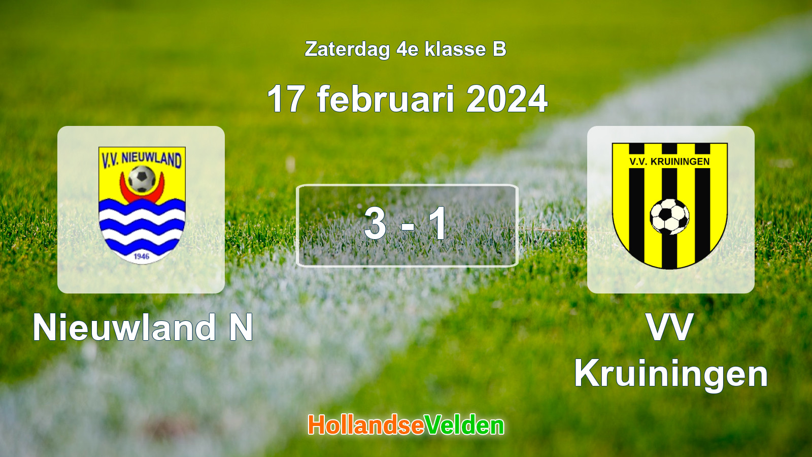 Gespeelde wedstrijd: Nieuwland N - VV Kruiningen 3 - 1 (17 februari 2024)