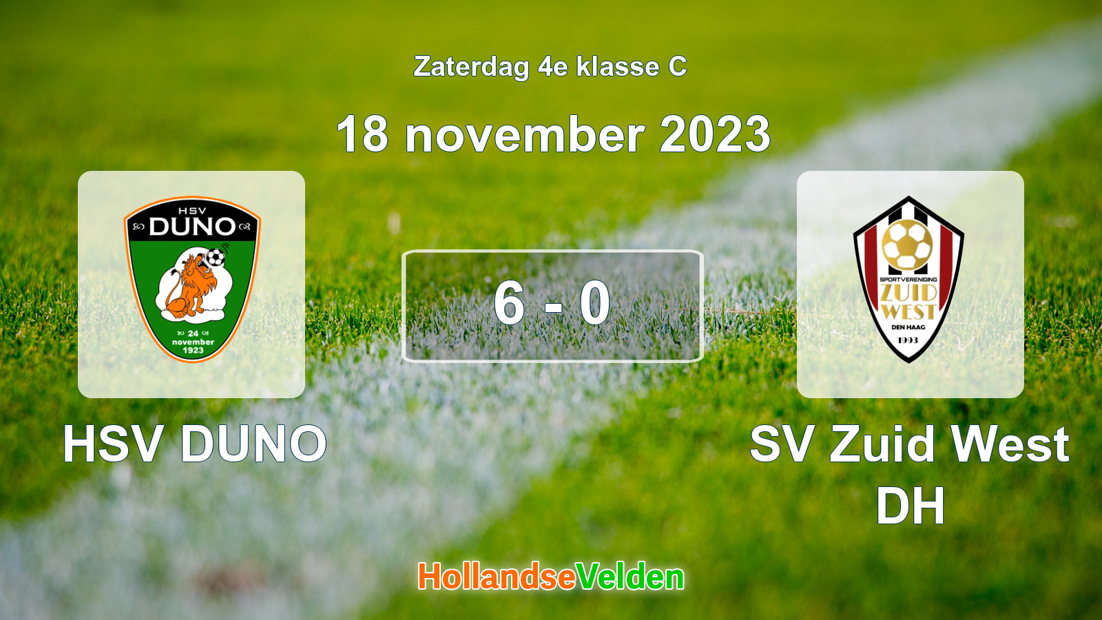 Gespeelde wedstrijd: HSV DUNO - SV Zuid West DH 6 - 0 (18 november 2023)
