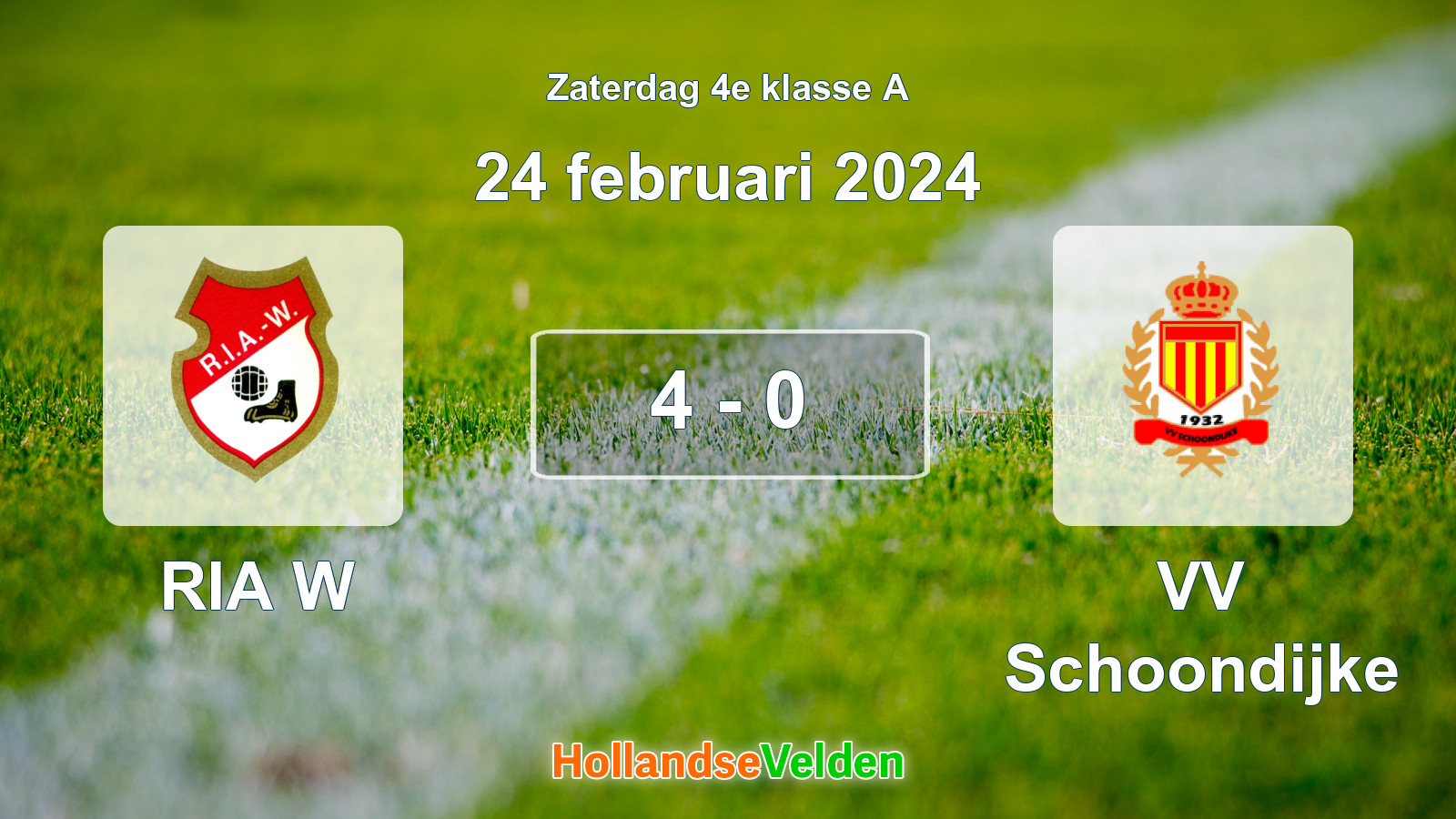 Gespeelde wedstrijd: RIA W - VV Schoondijke 4 - 0 (24 februari 2024)