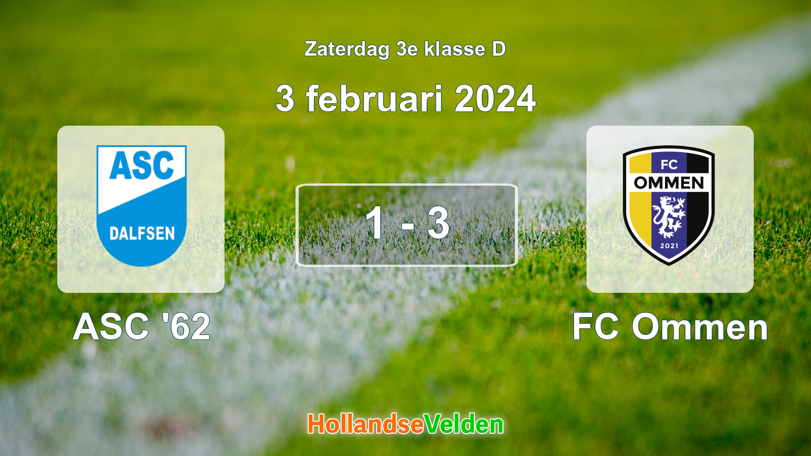 Gespeelde wedstrijd: ASC '62 - FC Ommen 1 - 3 (3 februari 2024)