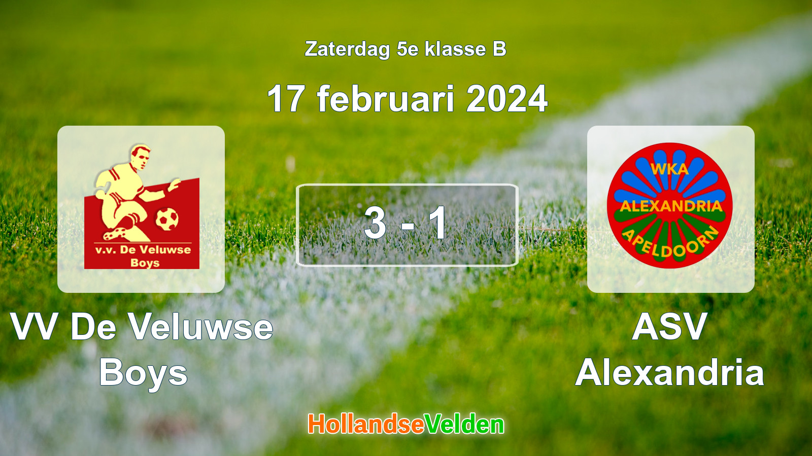 Gespeelde wedstrijd: VV De Veluwse Boys - ASV Alexandria 3 - 1 (17 februari 2024)