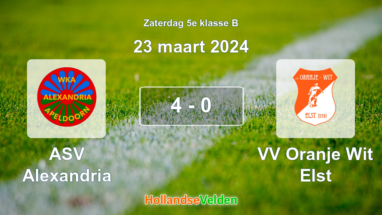 Gespeelde wedstrijd: ASV Alexandria - VV Oranje Wit Elst 4 - 0 (23 maart 2024)