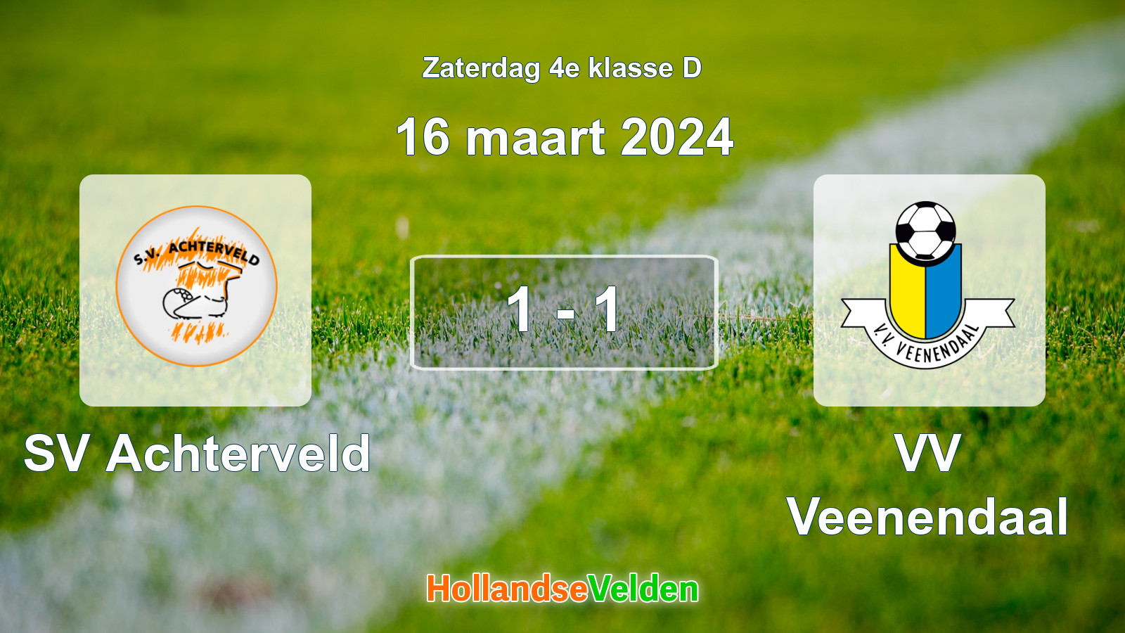 Gespeelde wedstrijd: SV Achterveld - VV Veenendaal 1 - 1 (16 maart 2024)