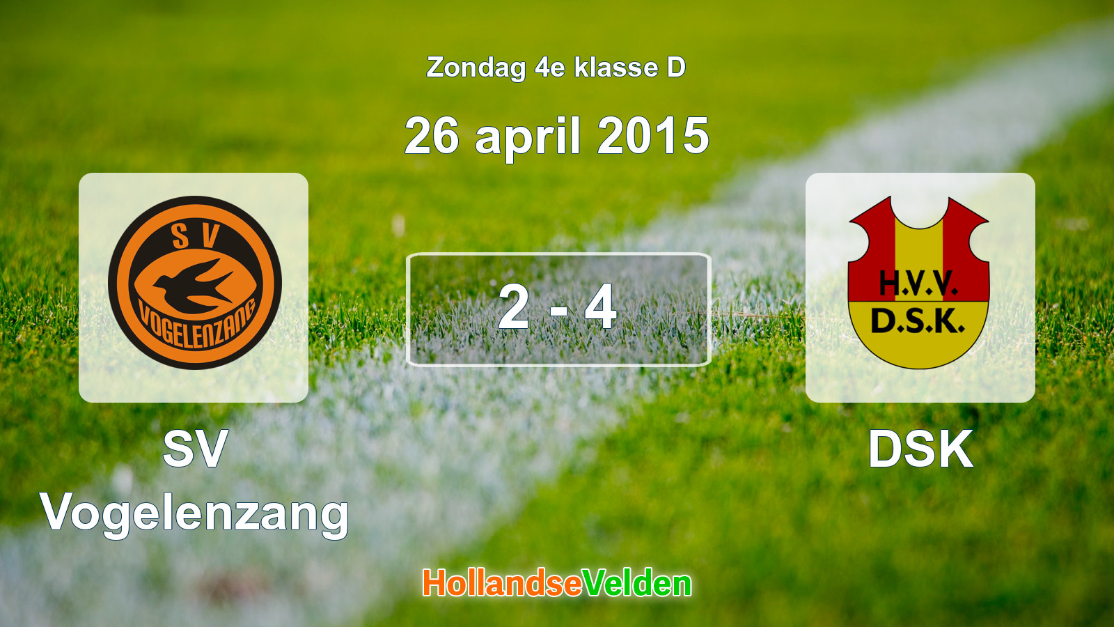 Gespeelde wedstrijd: SV Vogelenzang - DSK 2 - 4 (26 april 2015)