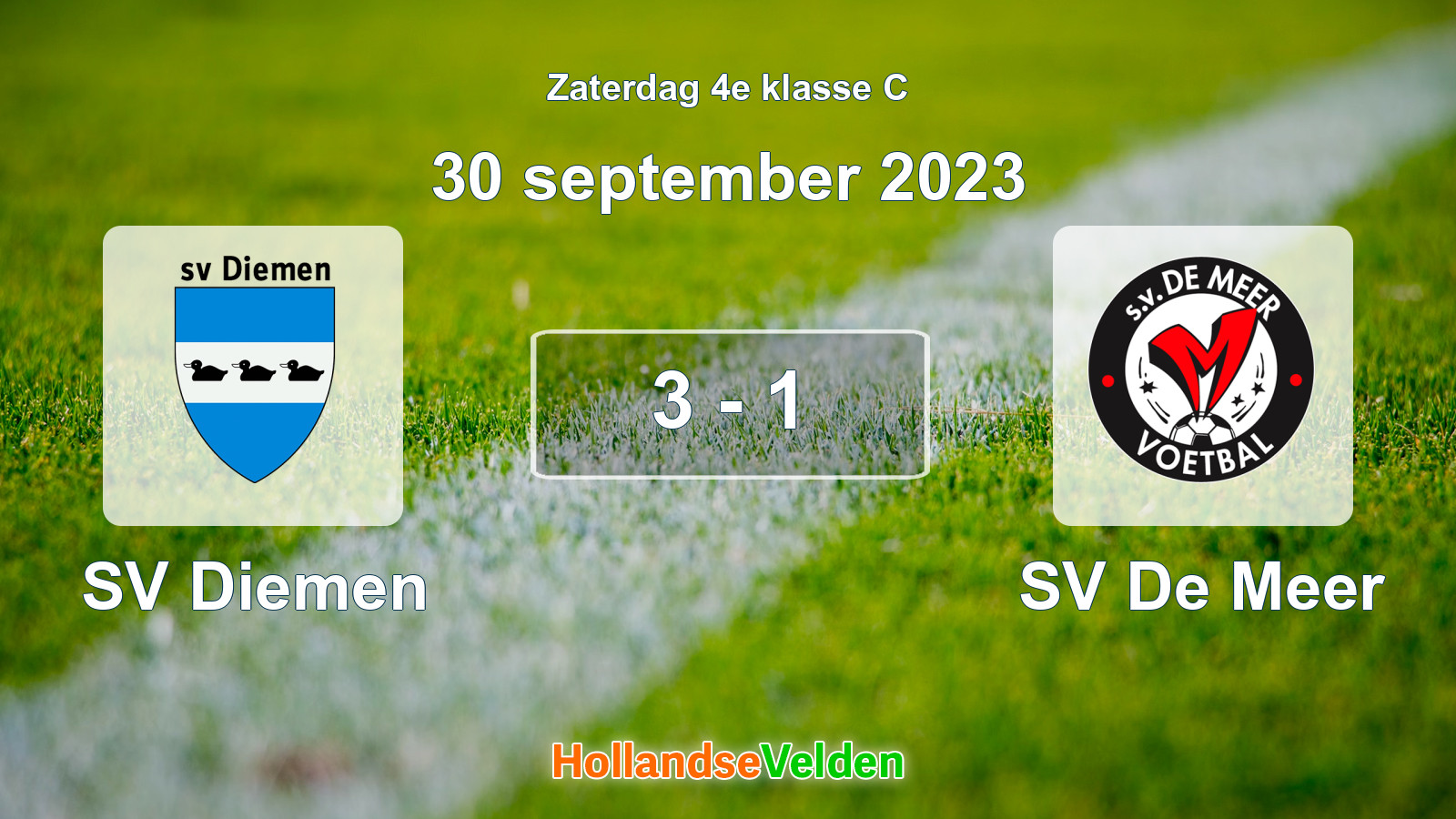 Gespeelde wedstrijd: SV Diemen - SV De Meer 3 - 1 (30 september 2023)